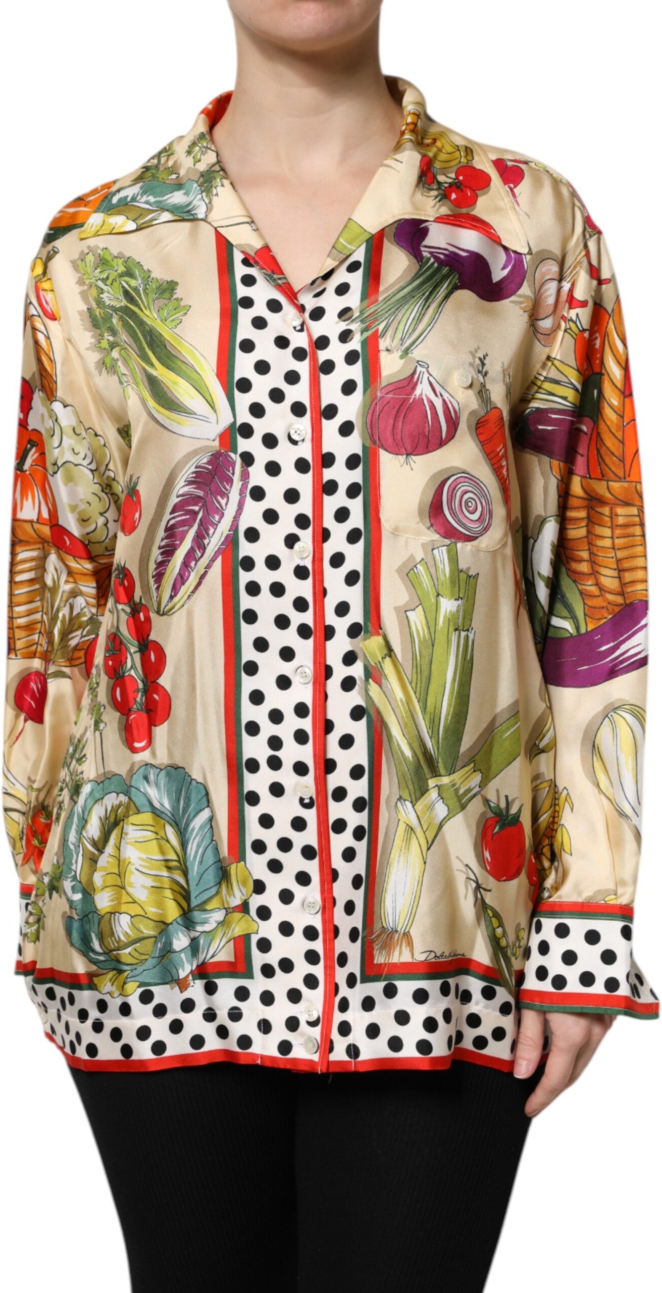 Gemusterte Seidenbluse mit Gemüseprint