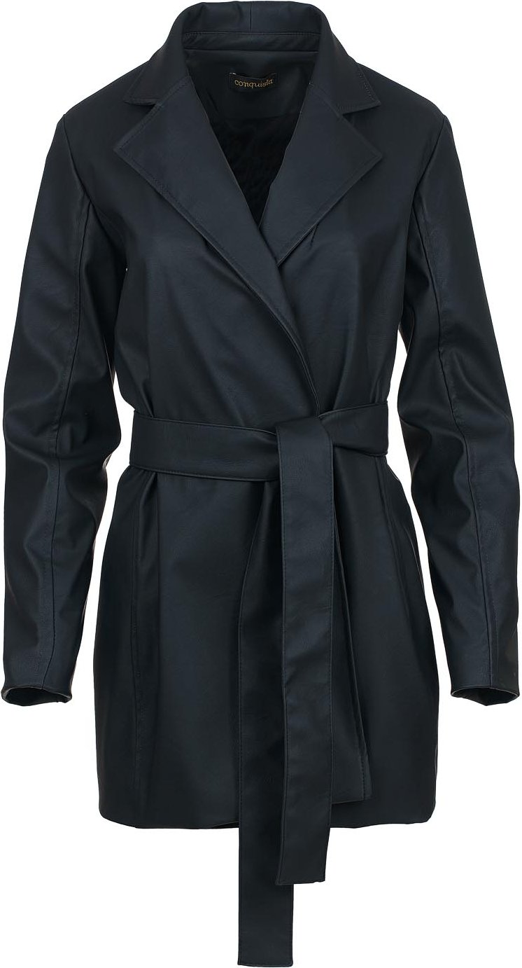 Schwarze Kunstlederjacke mit Gürtel