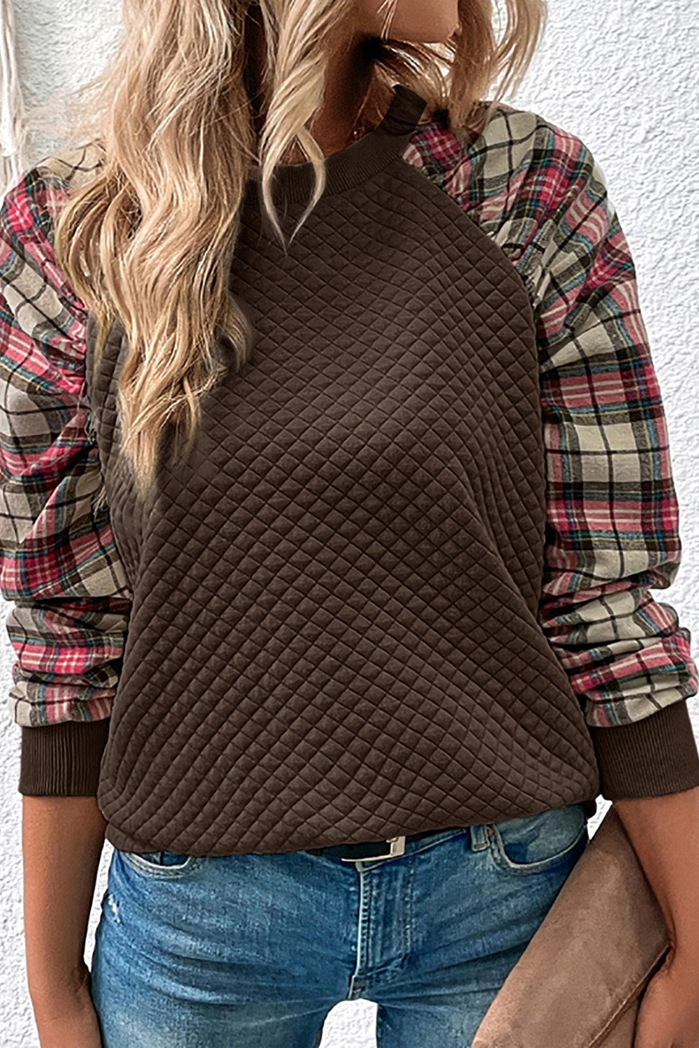 Gep quilteter Plaidärmel-Pullover