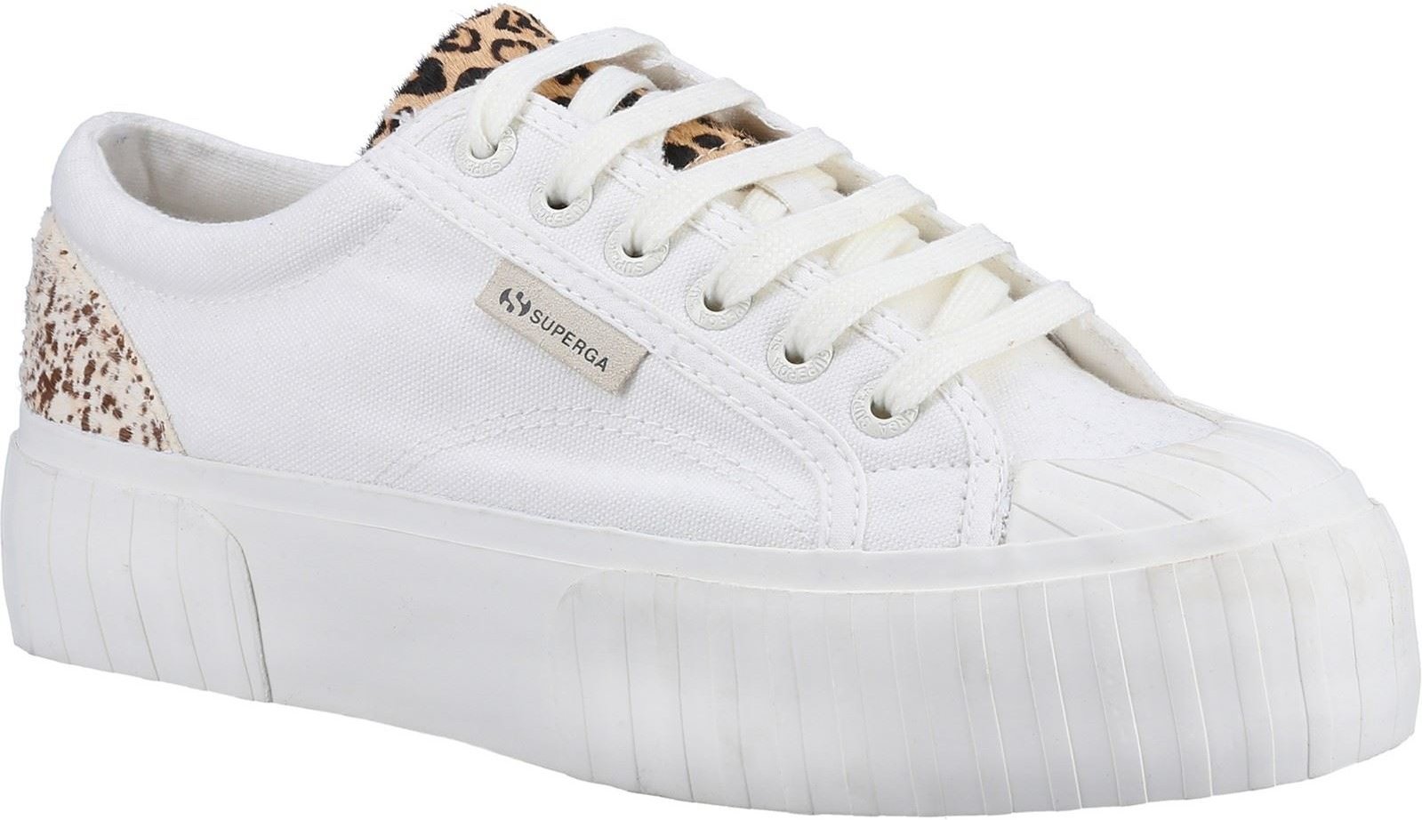Superga 2631 Kalbshaar Details Leder Damen Weiß Avorio/Leopardenflecken Turnschuhe
