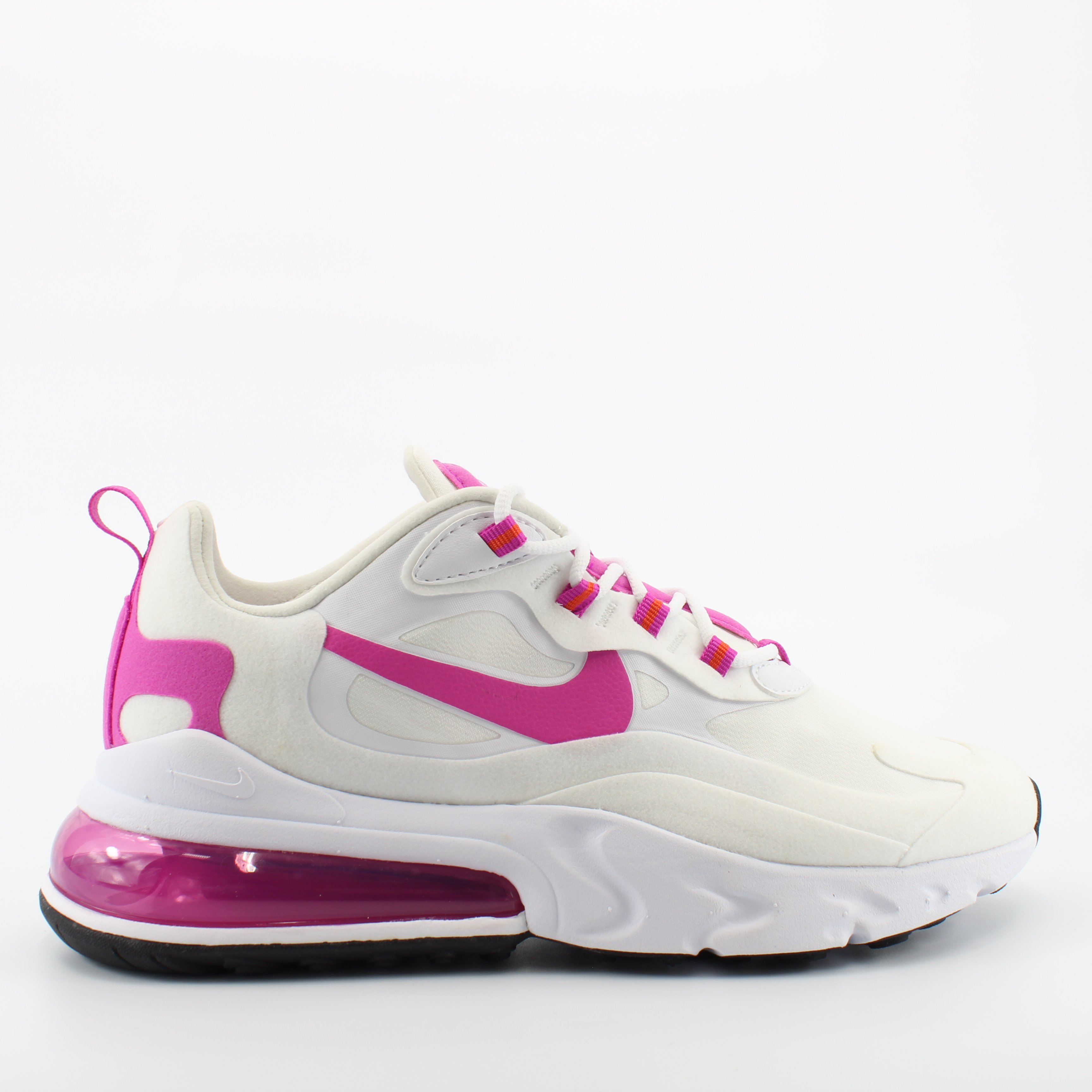 Thumbnail - Nike Air Max 270 Reagieren Sie weiße Textile Womens Schnürungstrainer CJ0619 100