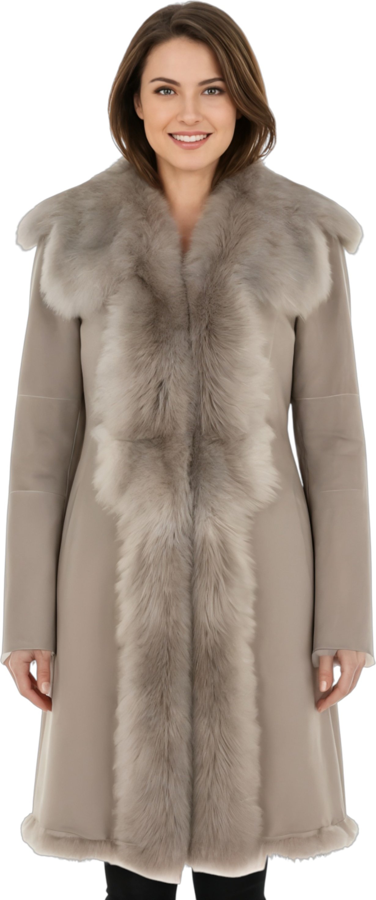 Damen-Trenchcoat aus hellgrauem toskanischem Schafveloursleder – Celeste