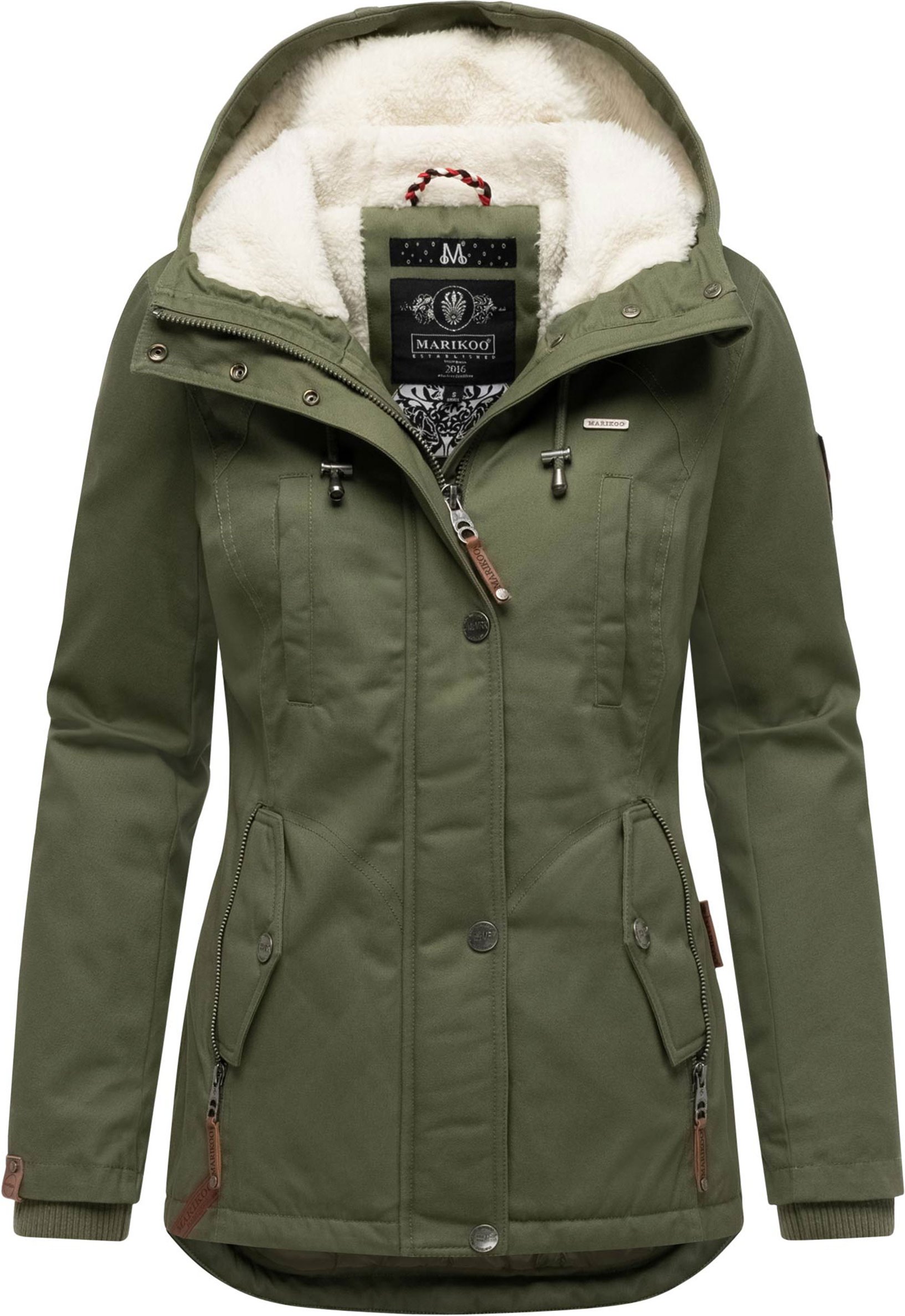 Marikoo Damen Winterjacke mit Teddyfell-Innenfutter & Kapuze