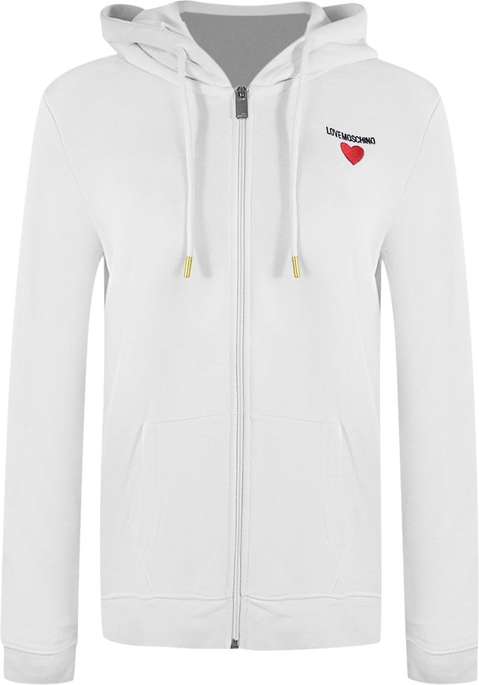 Love Moschino Kapuzenpullover Mit Kleinem, Auffälligem Herzlogo, Weiß, Mit Reißverschluss