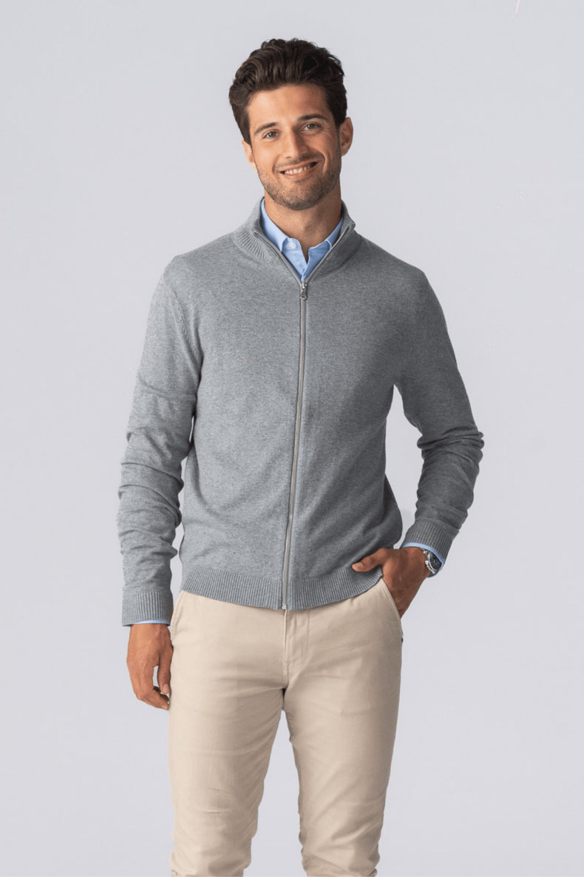 Thumbnail - Pullover-Cardigan mit Reißverschluss – Graumeliert