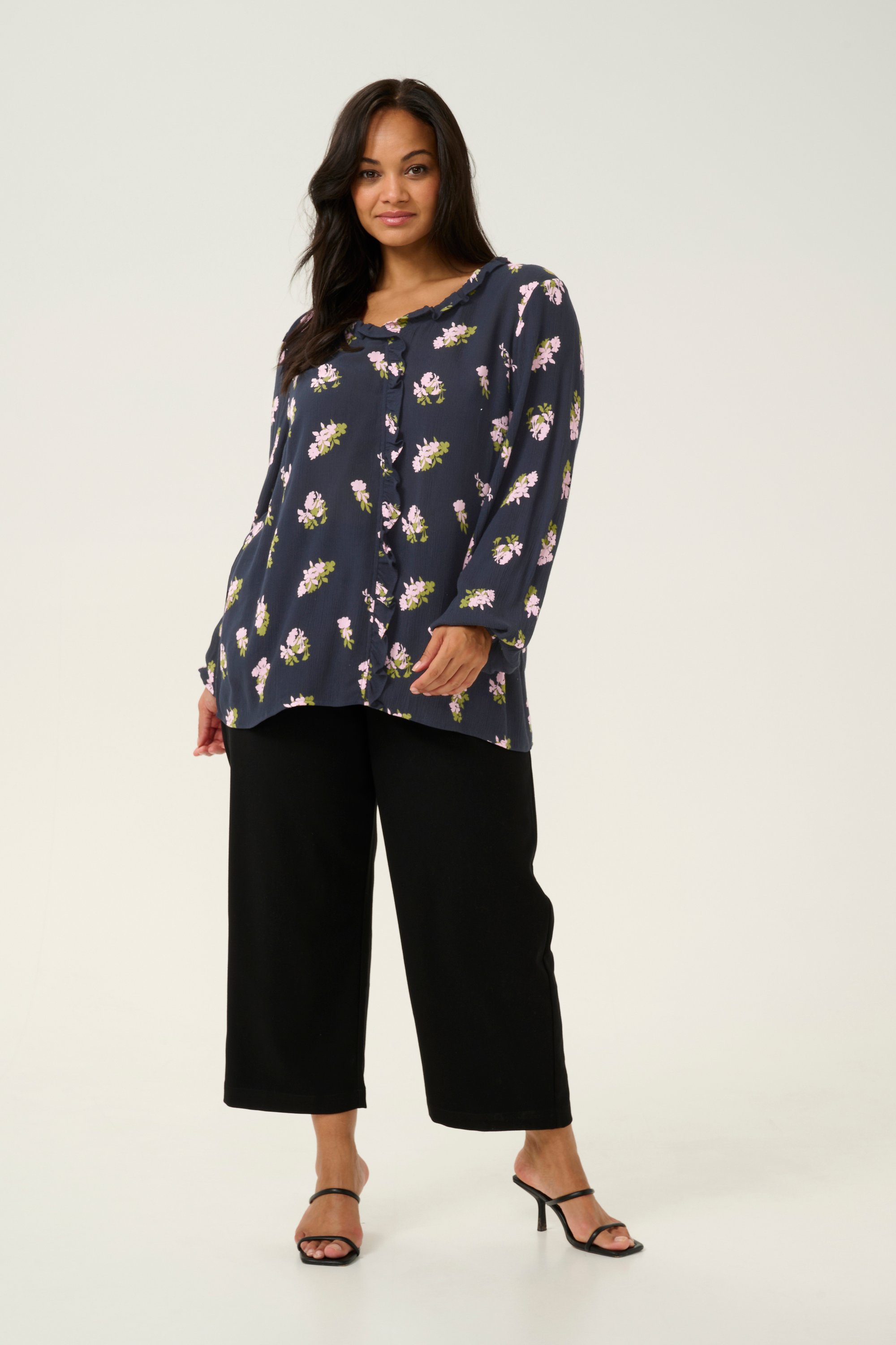 Langarm-Bluse Regular fit Midnight/Pink Flower Print floral