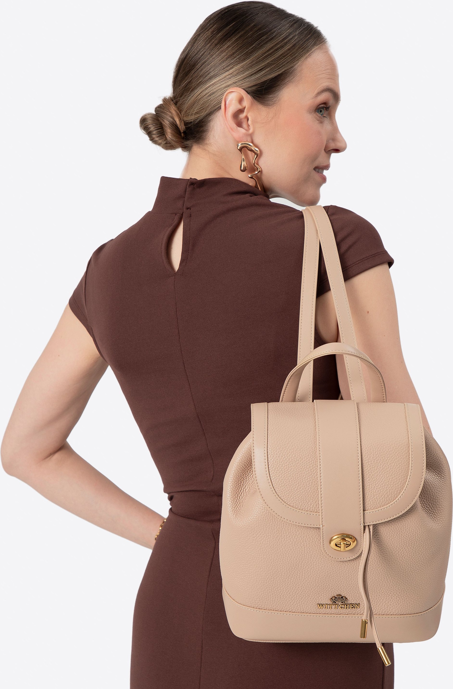 Wittchen Damen-Lederrucksack mit Trageriemen, Beige, Naturleder