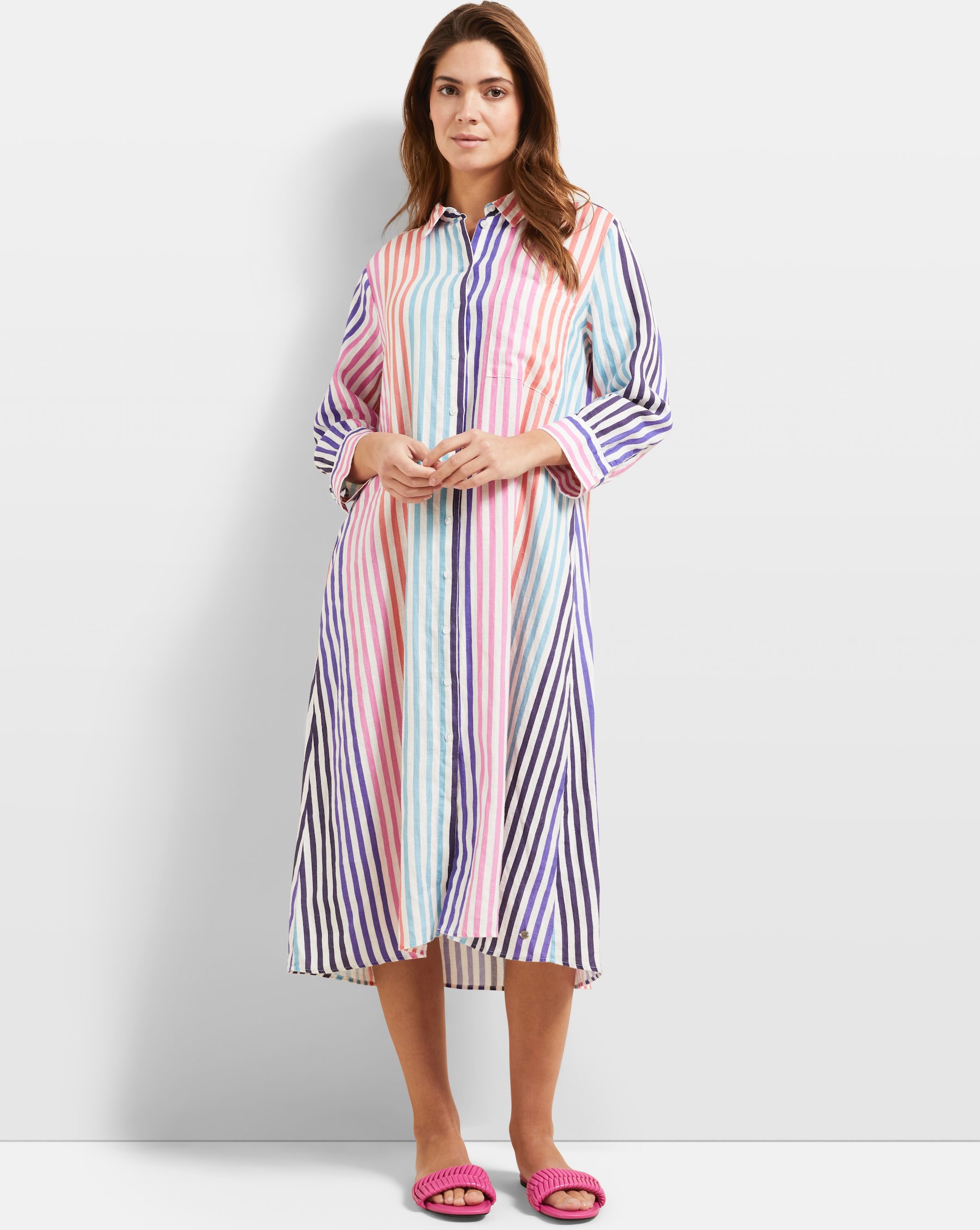 Bugatti Damen Hemdblusenkleid mit stilvoller Streifenkombination