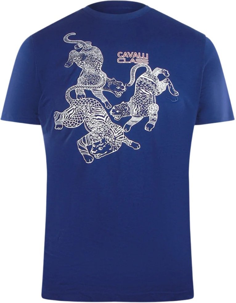 Cavalli Class T-shirt Mit Paisley-leoparden-logo, Blau