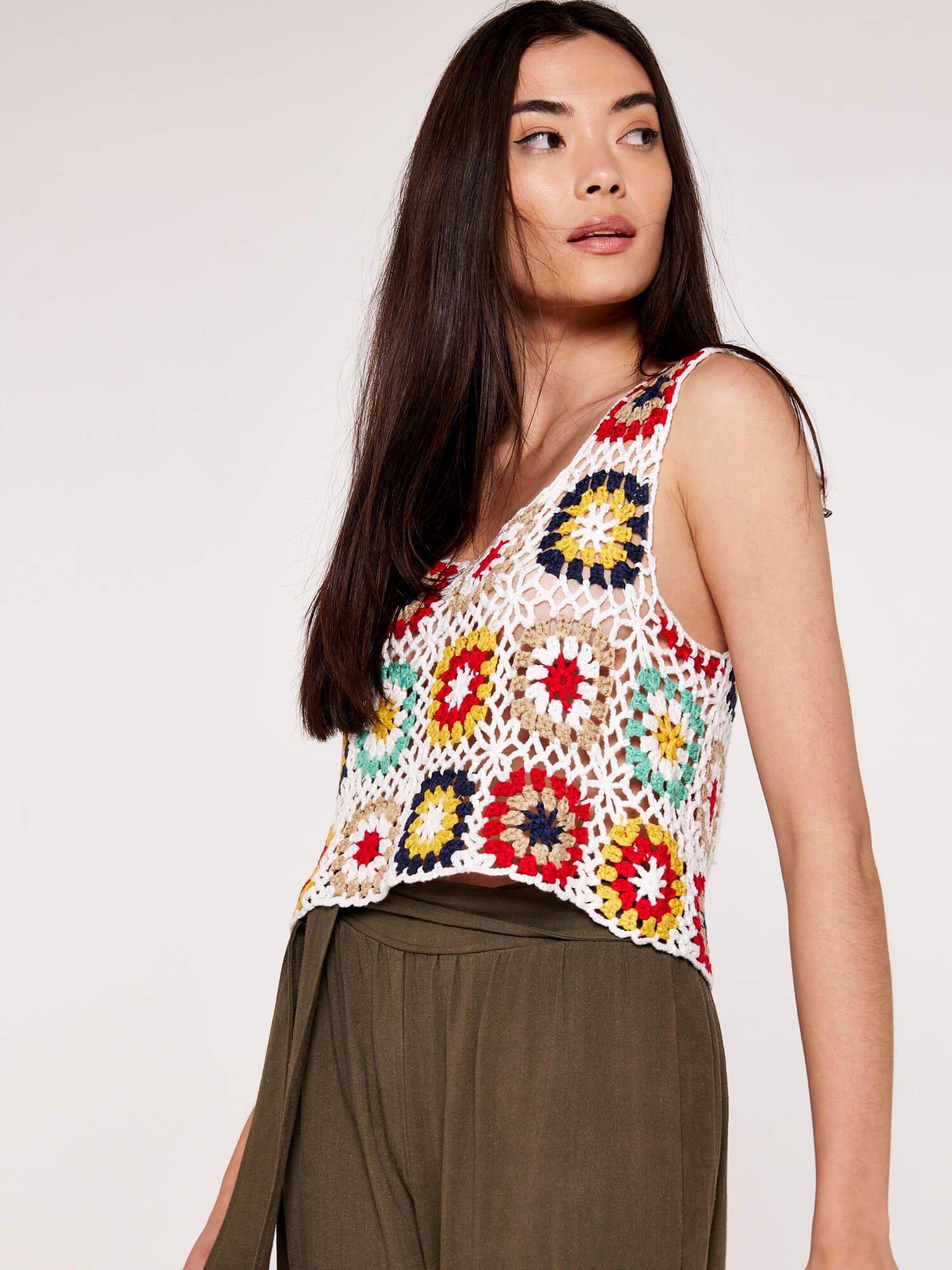 Apricot Gehäkelte Crop-Weste