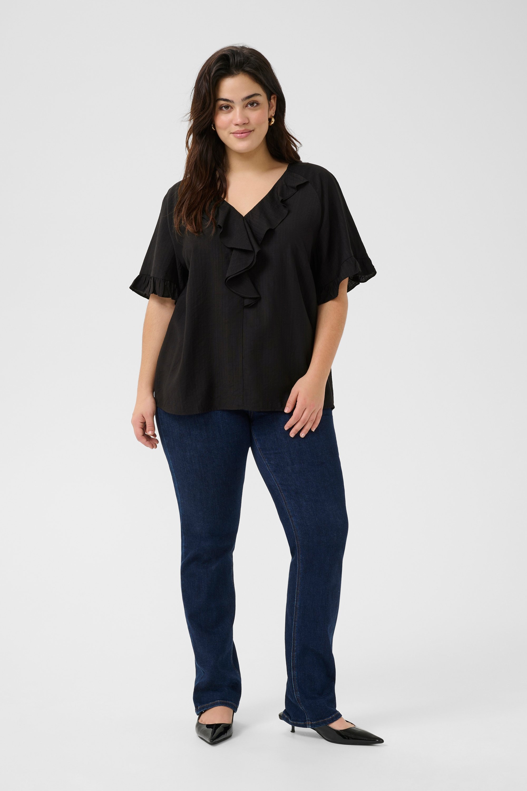 Thumbnail - Kurzarm-Bluse Regular fit Black