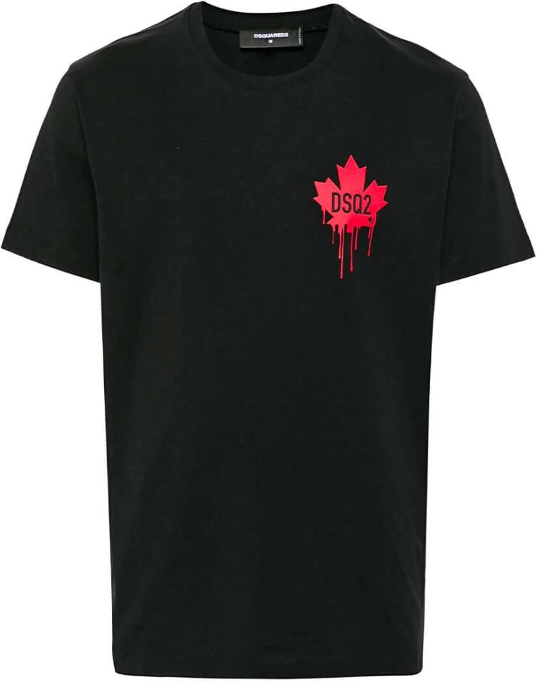 Dsquared2 Schwarzes T-shirt Mit Kleinem Ahornblatt-logo