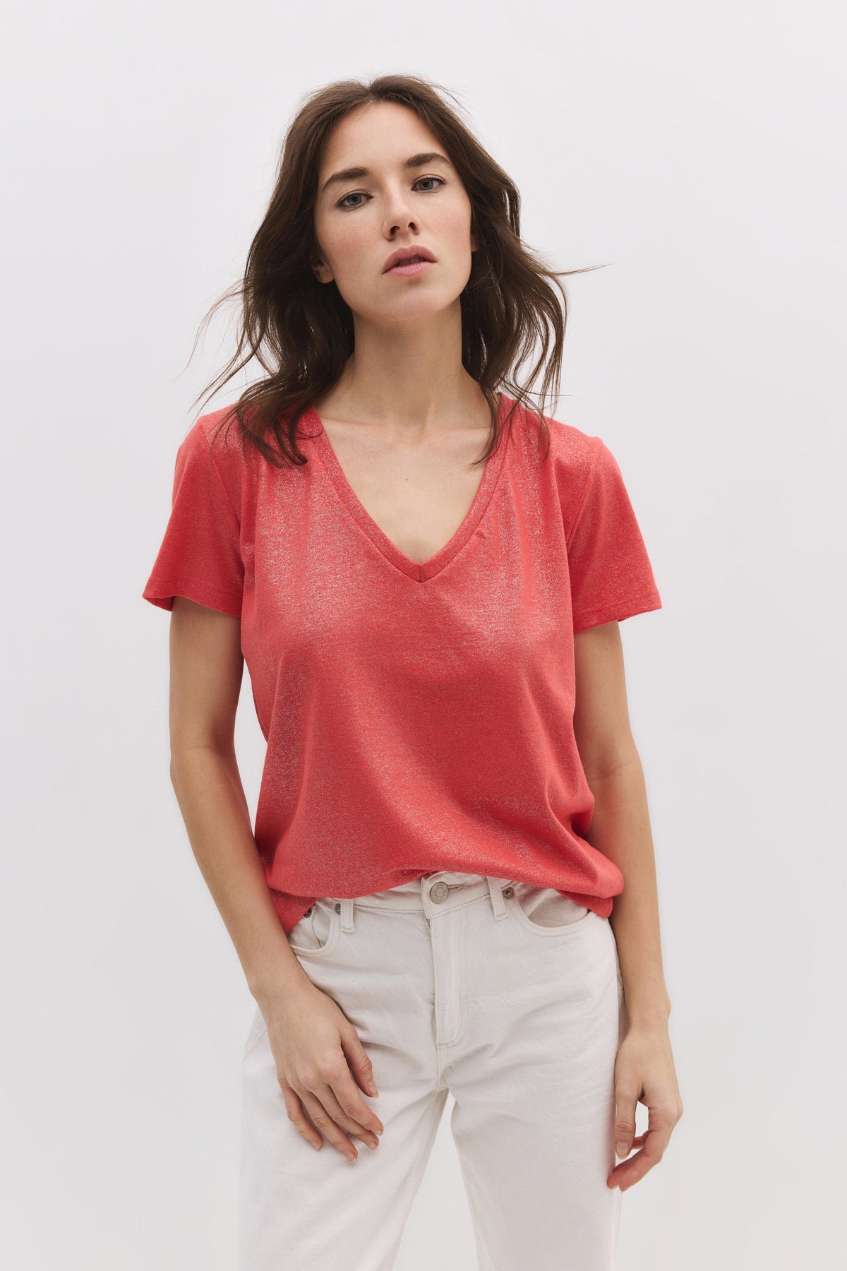 Glitzernder Stoff mit V-Ausschnitt, Basic