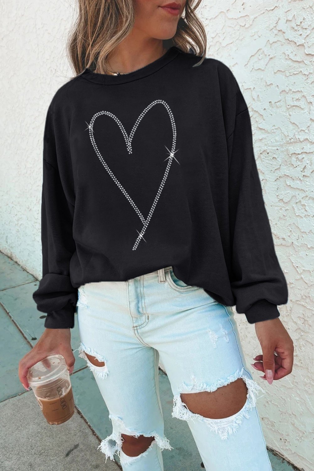 Rhinestone-Herz-Sweatshirt