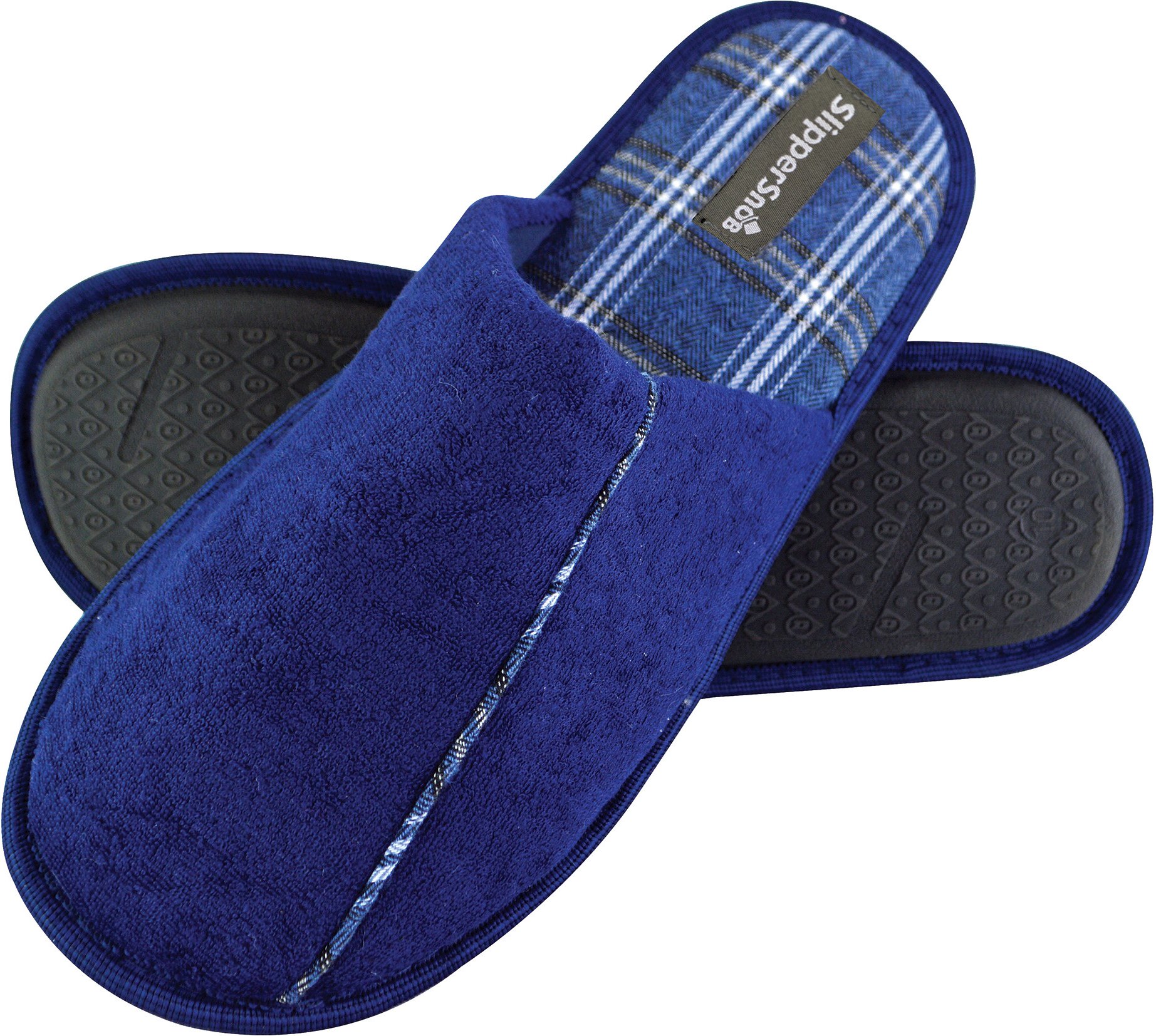 Thumbnail - Slipper Snob - Mens Indoor Slip On Mule Hausschuhe | Plain Top Checked Sole | Memory Foam - Navy