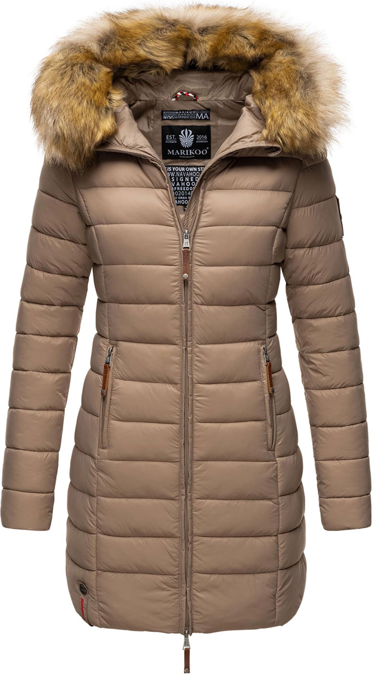 Marikoo Damenjacke Rose mit Steppdesign & abnehmbarem Kunstfellkragen