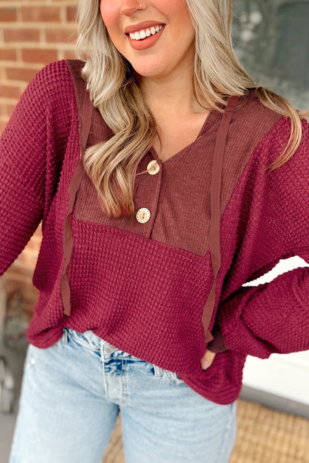 Waffelstrick-Knopfpullover