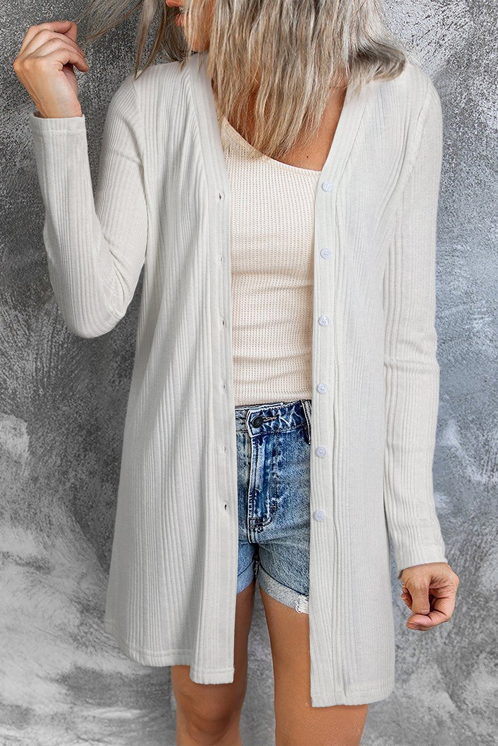 Rippstrick Langarm-Cardigan