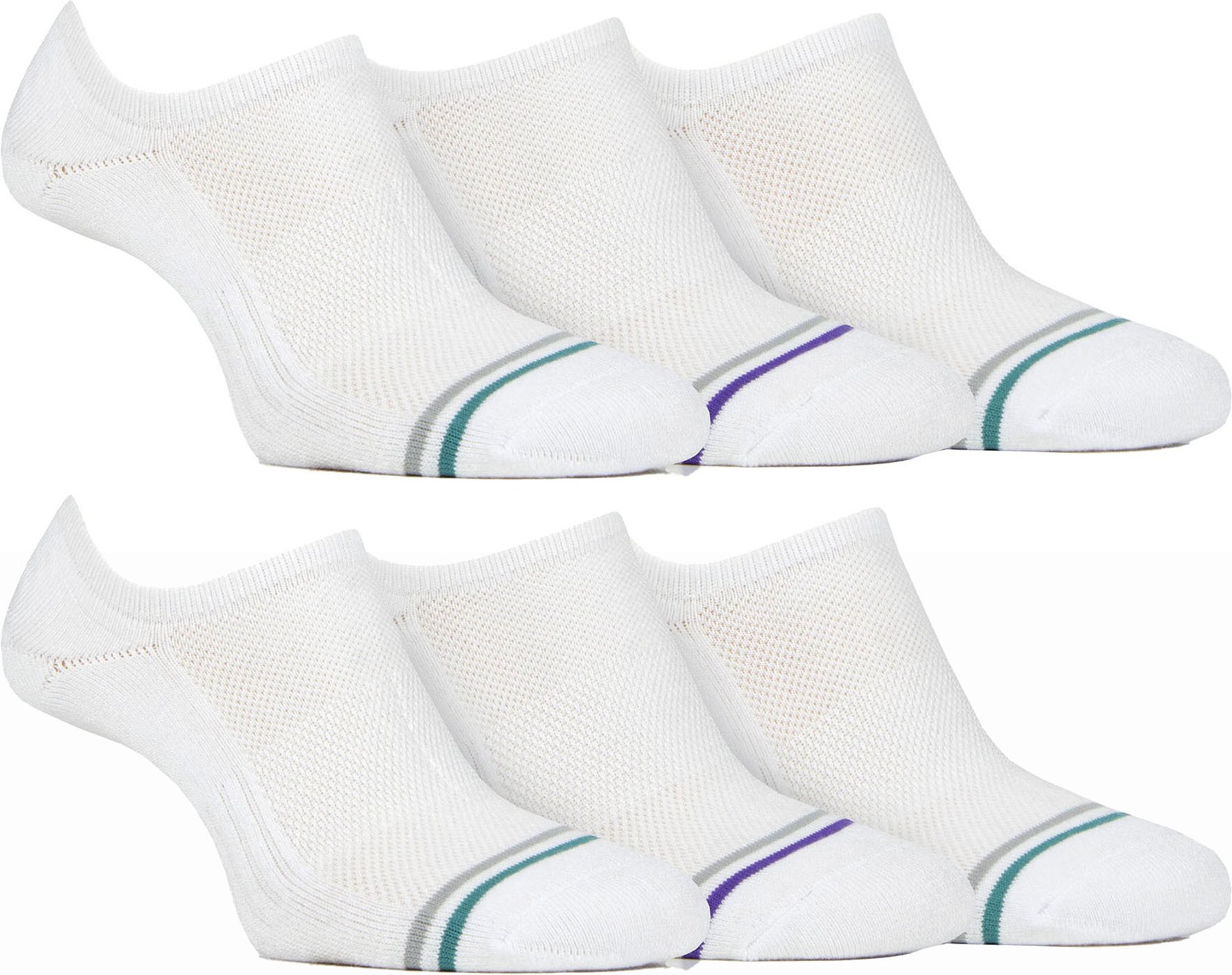 Mens Bamboo No Show Invisible Socken | Farah | 6 Pack | Low Cut Non Slip Cushioned Socken für Gym - Weiß