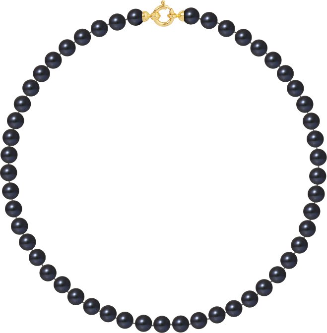 Collier Rang PRINCESSE Perles d'Eau Douce Rondes 6-7 mm Noires Fermoir Prestige Or Jaune