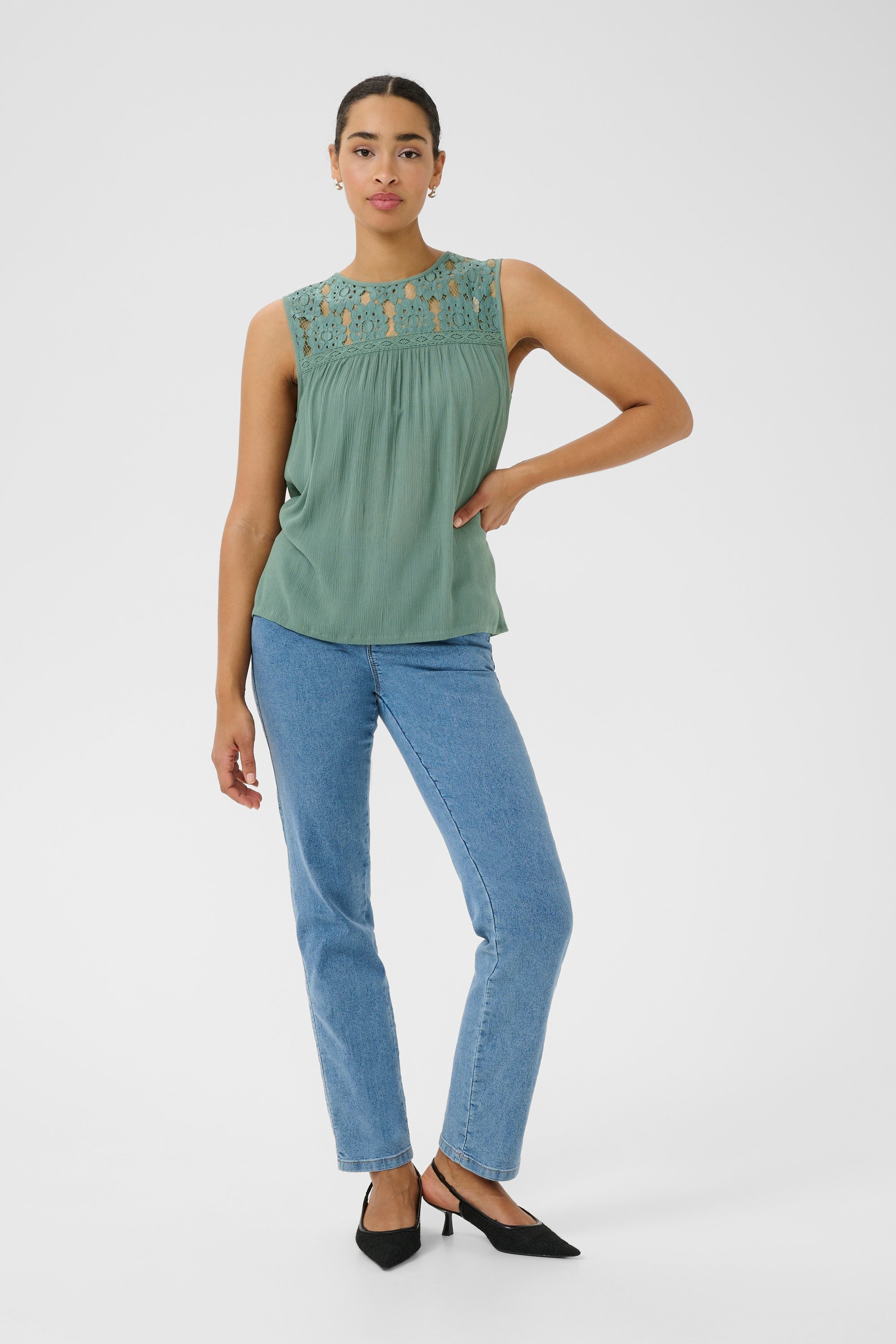 Ärmellose Bluse Regular fit Dusty Jade green