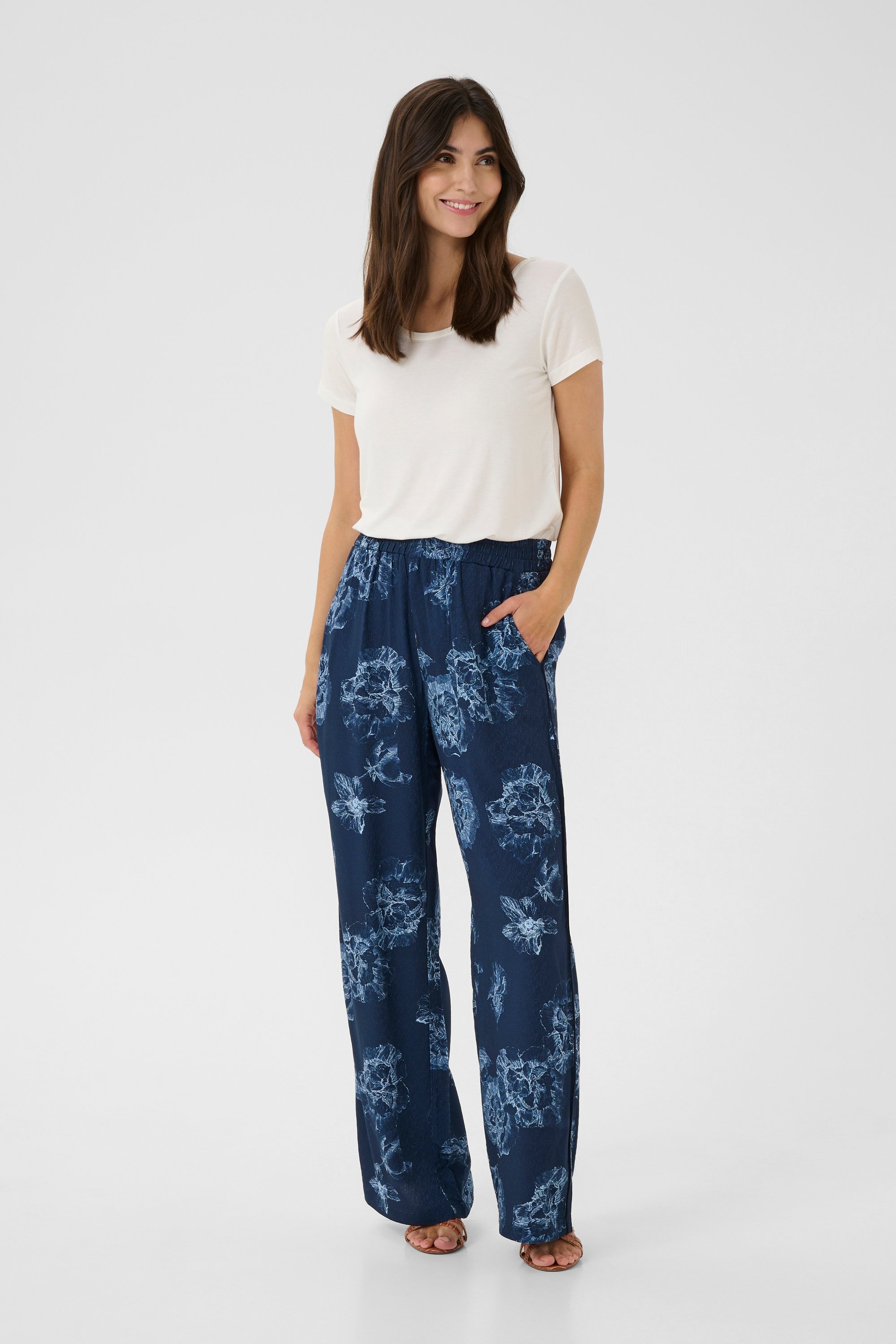 Casual Hose Straight fit Blue Flower blue