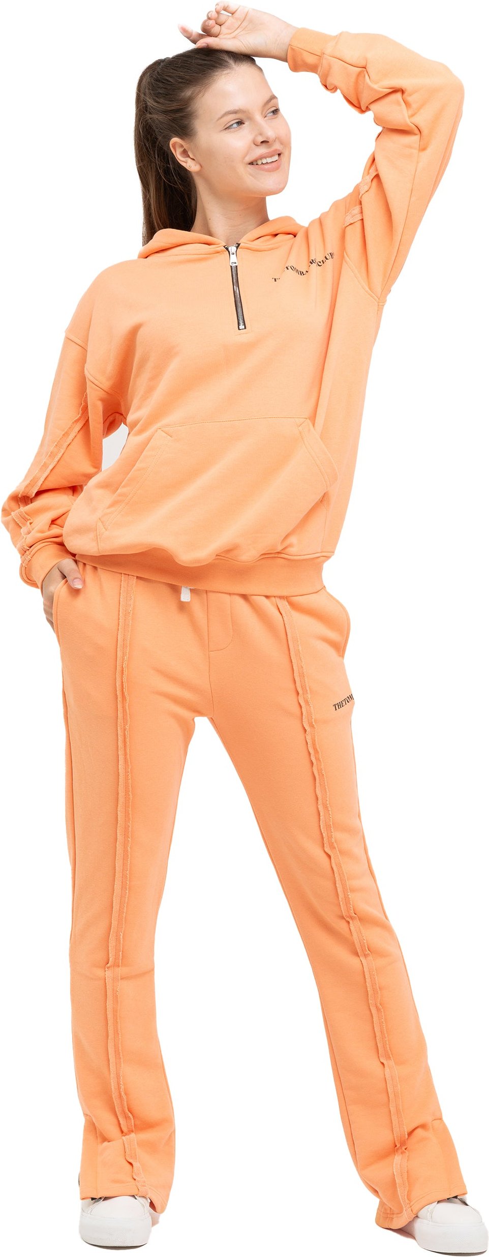 Tom Barron Damen-Trainingsanzug-Set mit Viertelreißverschluss und Logo in Oversize