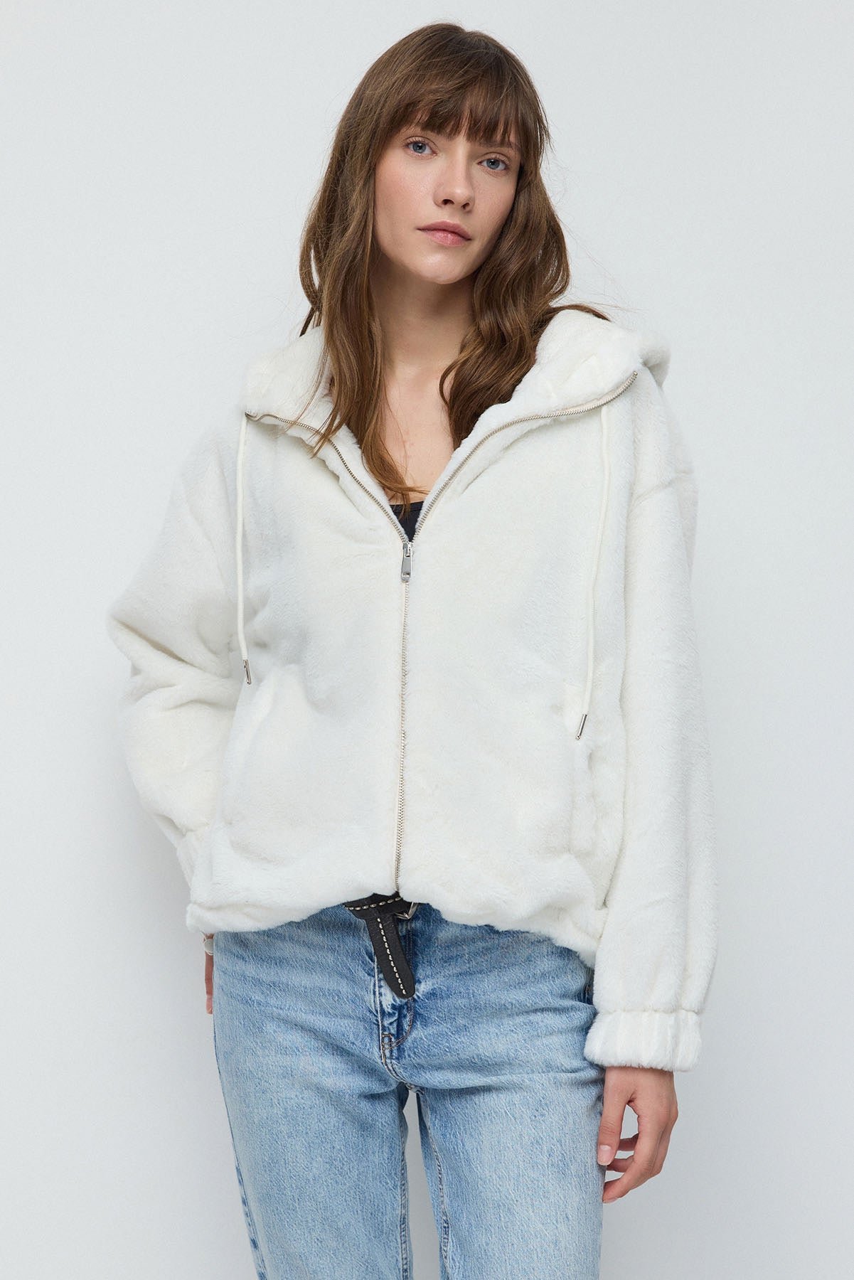 Weißer Fleece-Jacke mit Reißverschluss