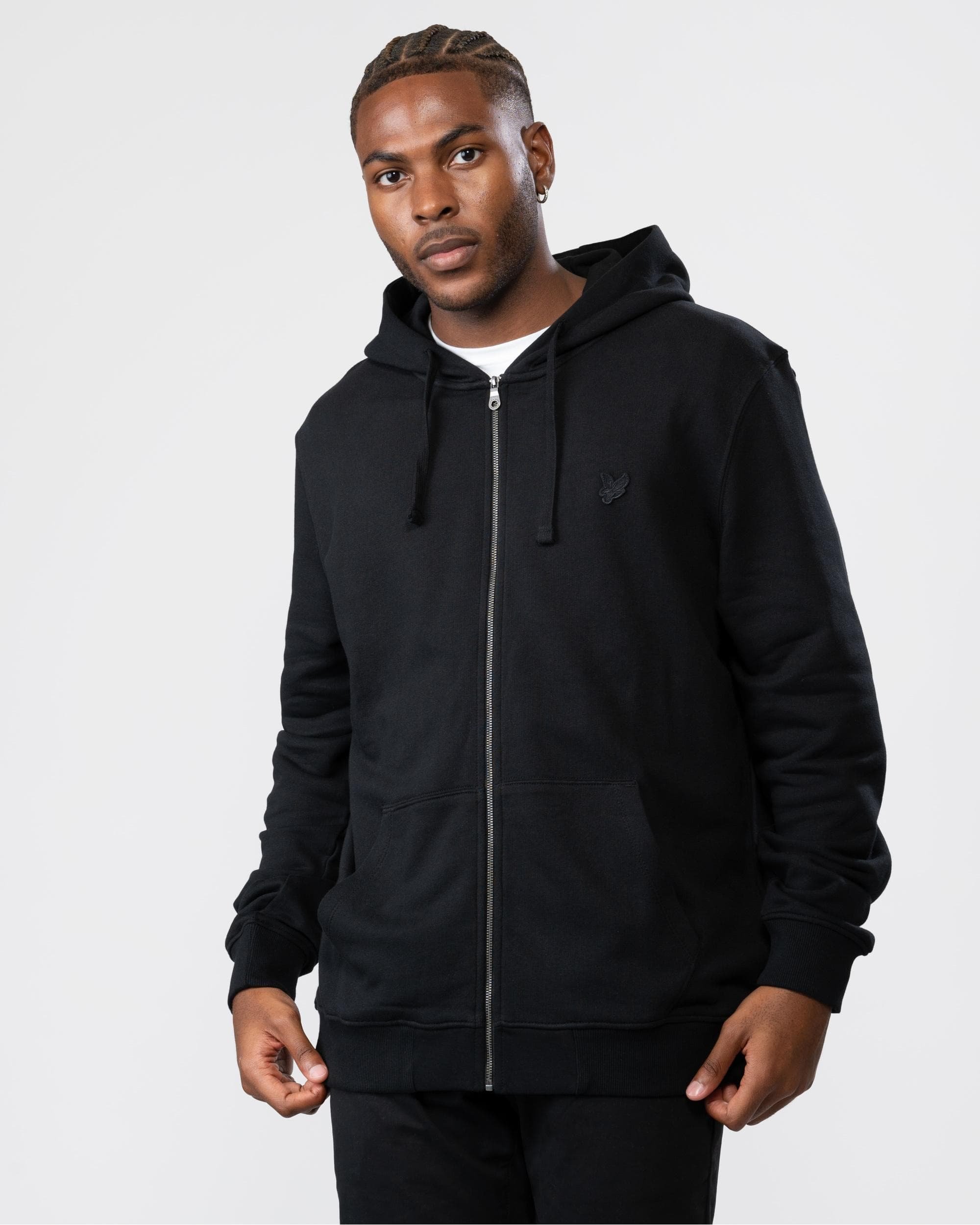 Lyle & Scott Tonal Eagle Jet Black Kapuzenpullover Mit Durchgehendem Reißverschluss