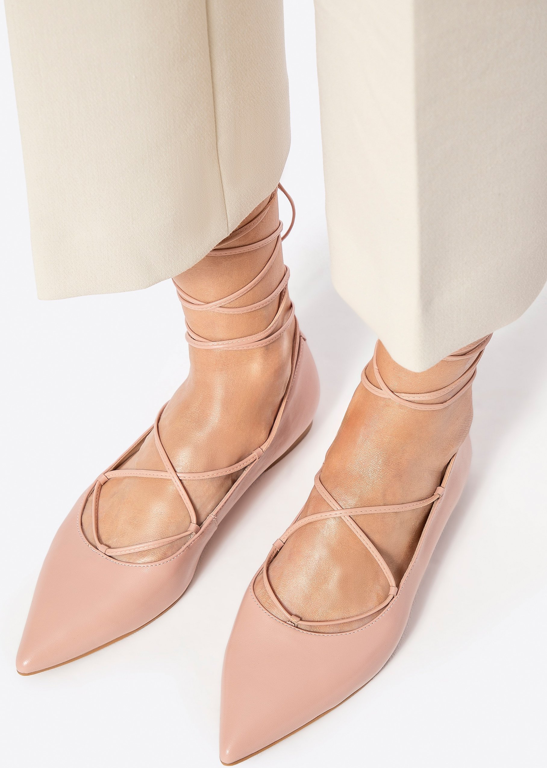 Wittchen Damen-Ballerinas aus echtem Leder mit spitzer Zehenpartie, Rosa, Naturleder