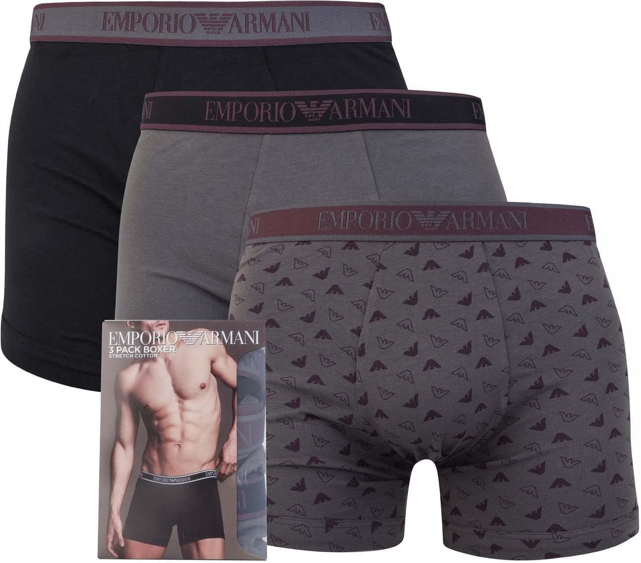 Emporio Armani - Boxershorts Logo für Herren(3er-Pack) (Schwarz/Grau/Holzkohle)