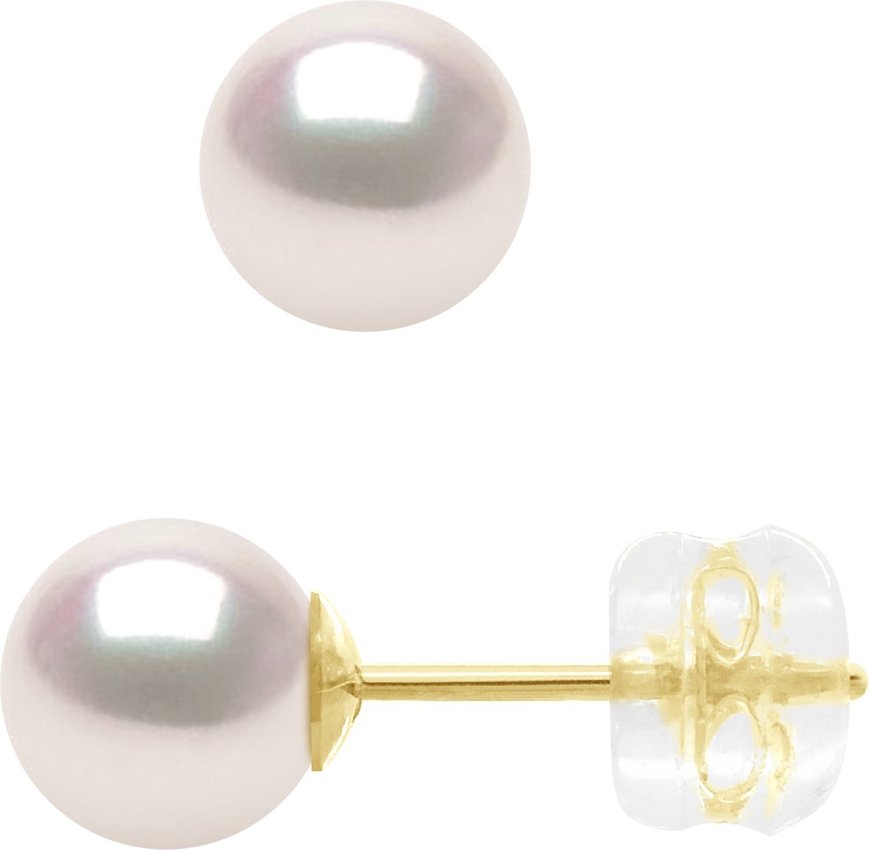 Ohrringe aus Gelbgold 750 und echten Akoya-Zuchtperlen, zertifiziert aus Japan, rund, 6–7 mm