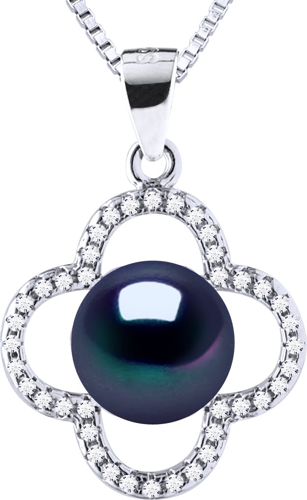 CLOVER Halskette Süßwasserperle 9-10 mm Schwarz 925