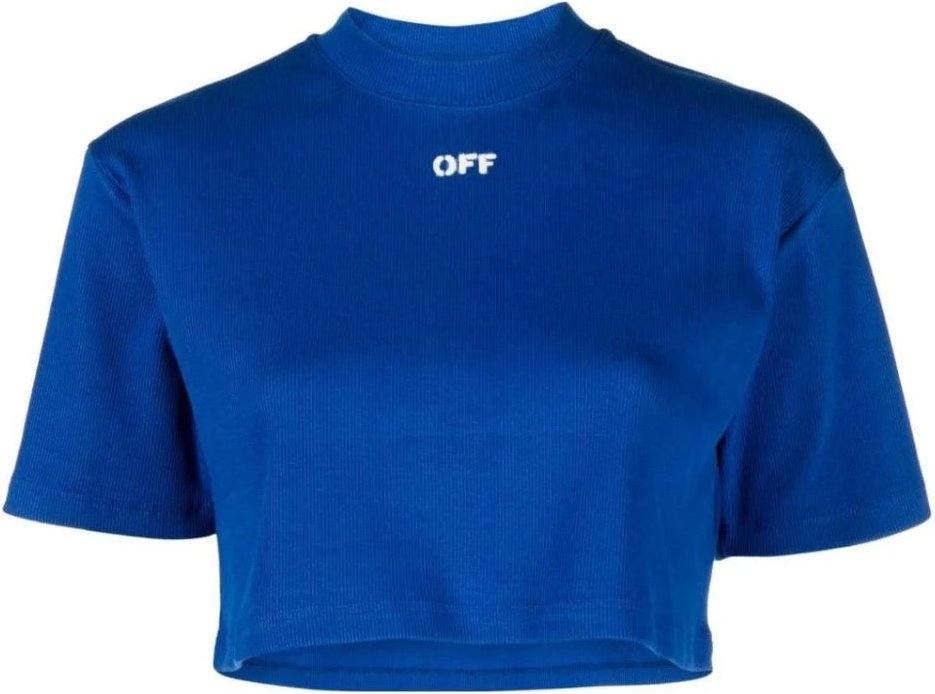 Off-white - Geripptes, Kurzes T-shirt Mit „stamp"-print