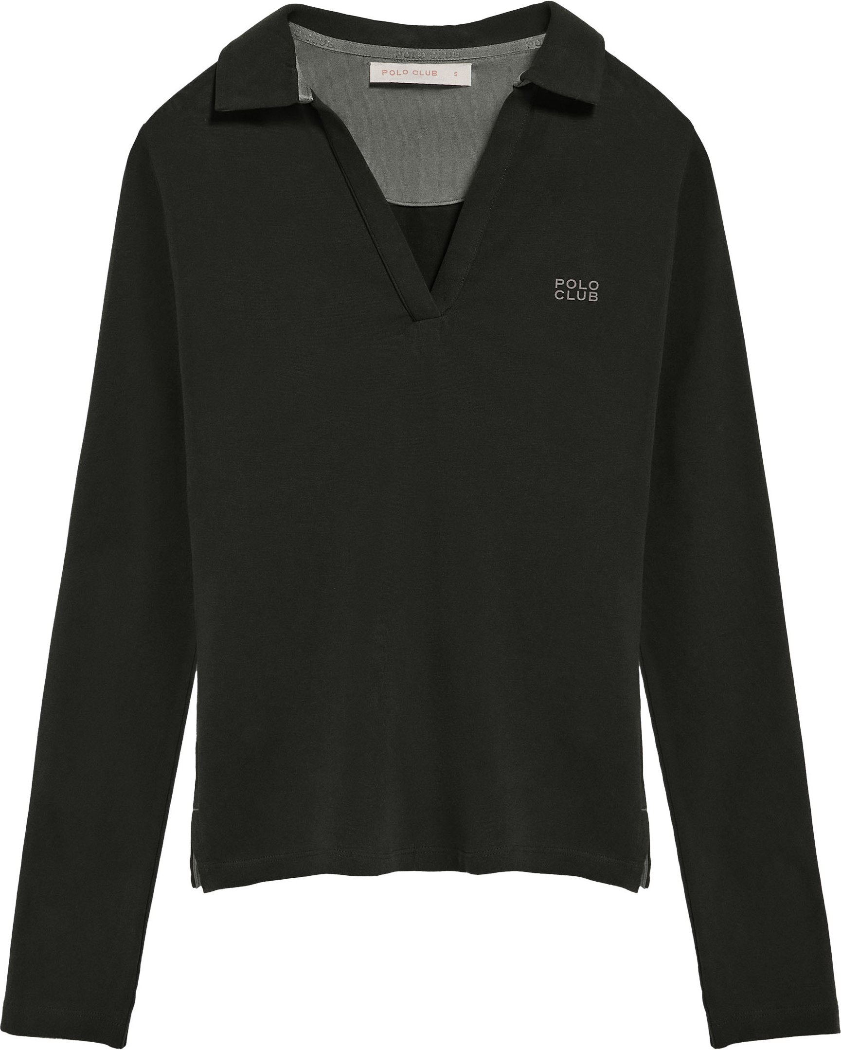 Poloshirt Pia schwarz ohne Knöpfe mit gummiertem Polo Club-Logo