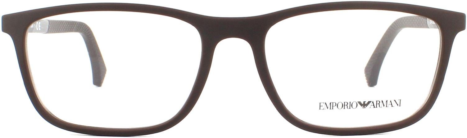 Emporio Armani Rechteckig Gummi Braun Herren Brillenrahmen