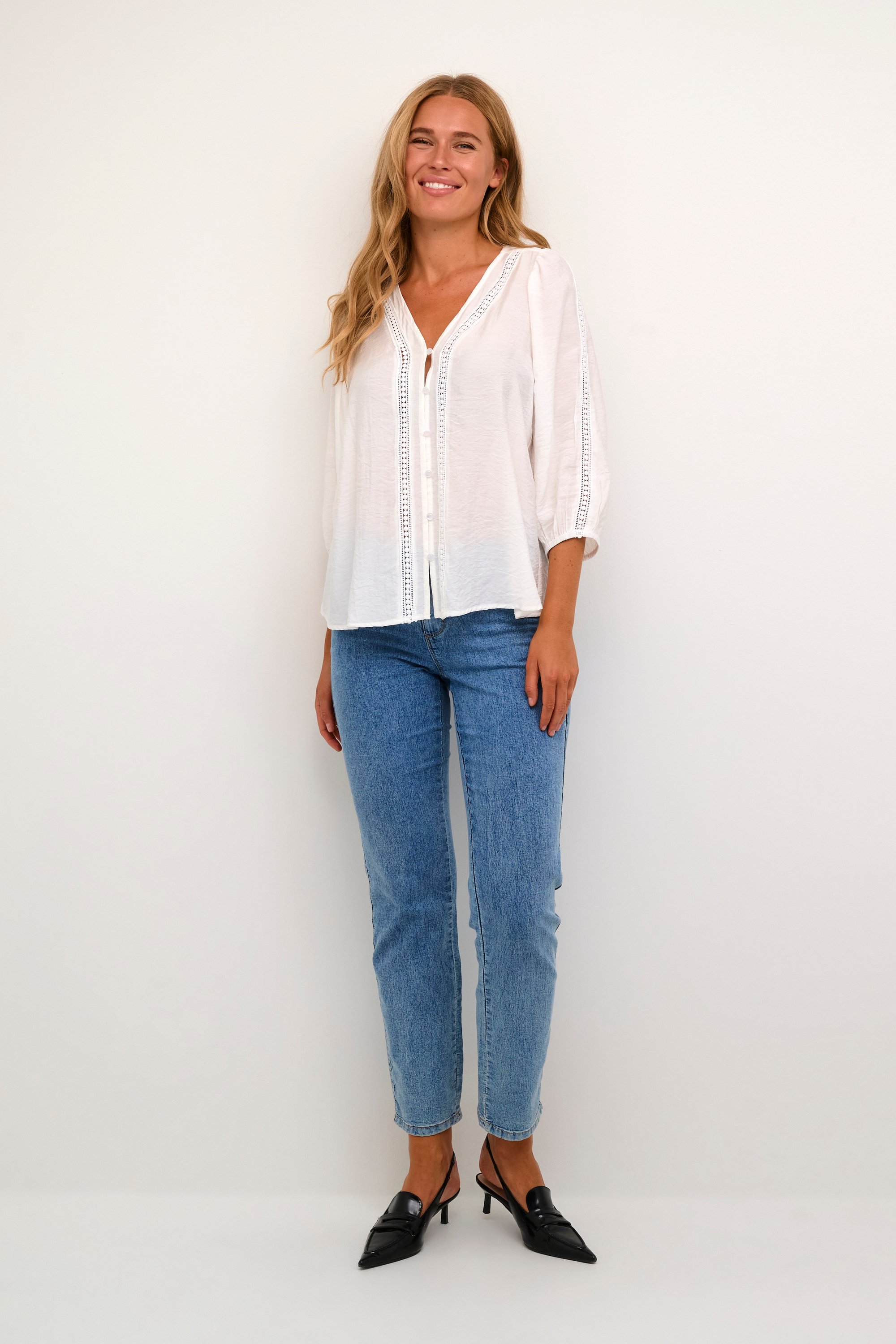 Langarm-Bluse Loose fit Chalk white