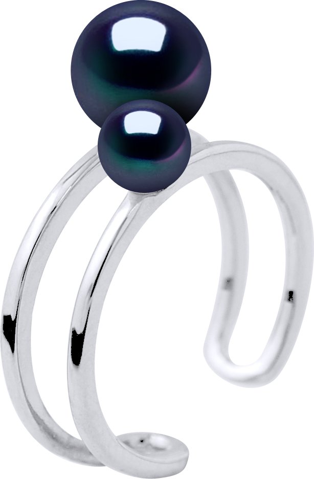 DIADEMA - Ring DUO - 2 echte Süßwasserperlen - Schwarzer Tahitian Style