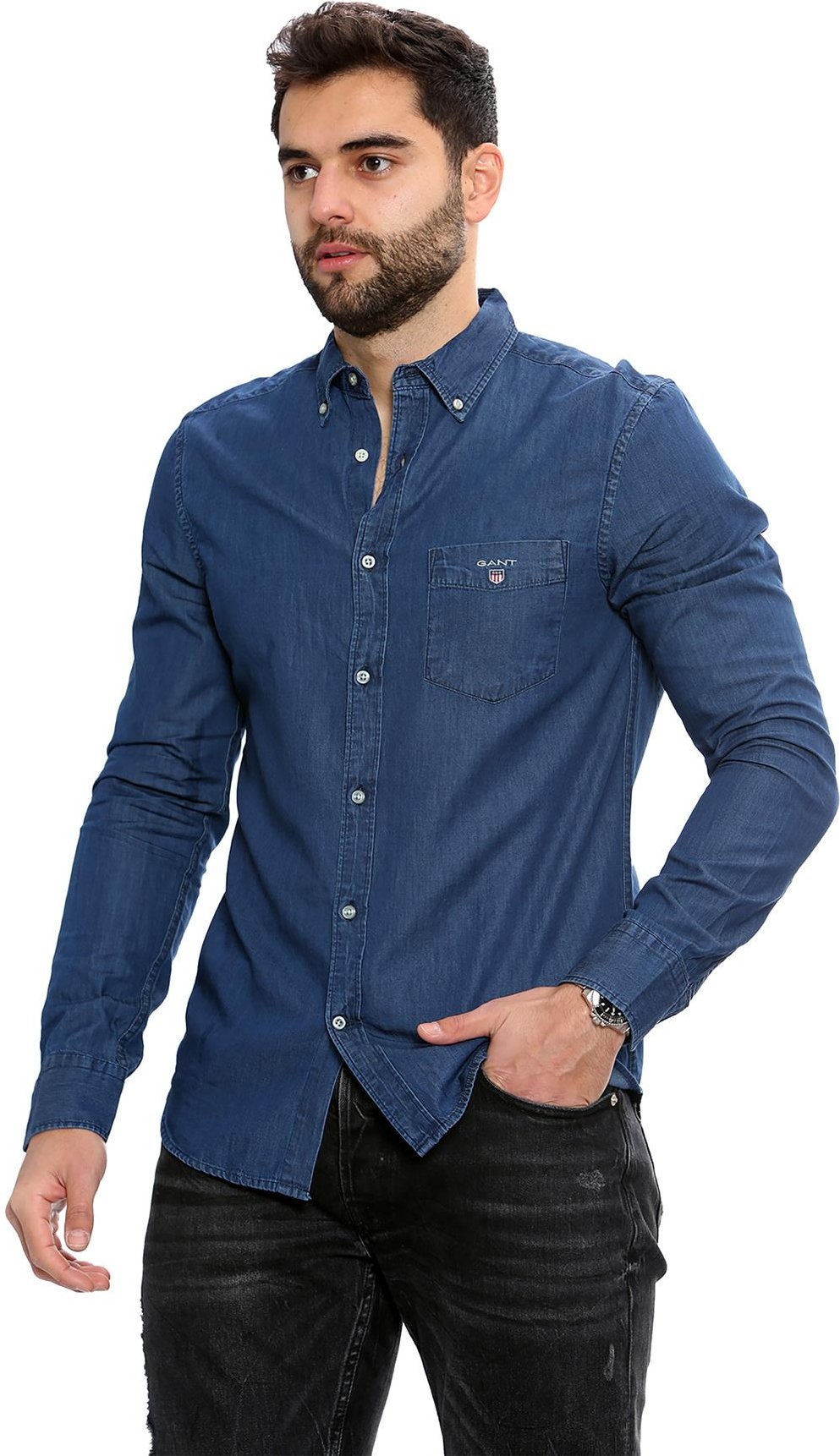 Thumbnail - Gant Herren Regular Fit Hemd | Das Indigo Hemd