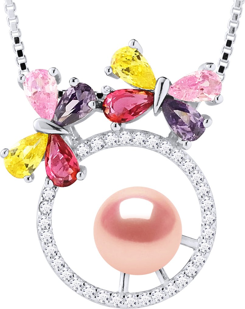 BUTTERFLY Halskette Süßwasserperle rund 8-9 mm Rose 925