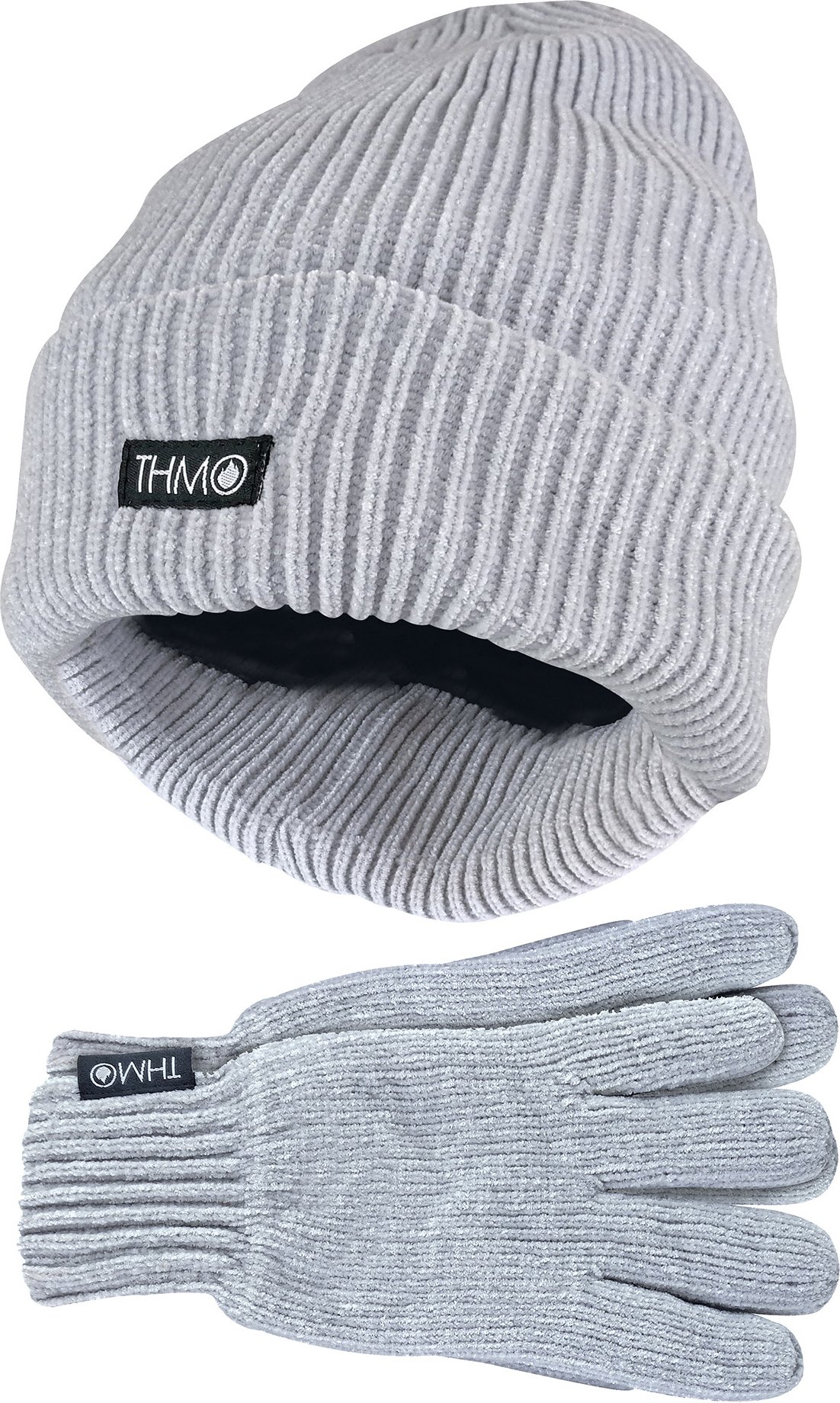 Damen Thinsulate Mütze und Handschuhe Set | THMO | Weiche Chenille gerippte Beanie Mütze & Handschuhe für Frauen - Grau