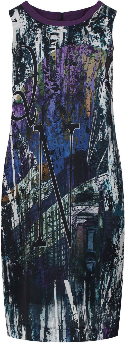 Urbanes grafisches Satin Kleid mit Kontrast-Ausschnitt