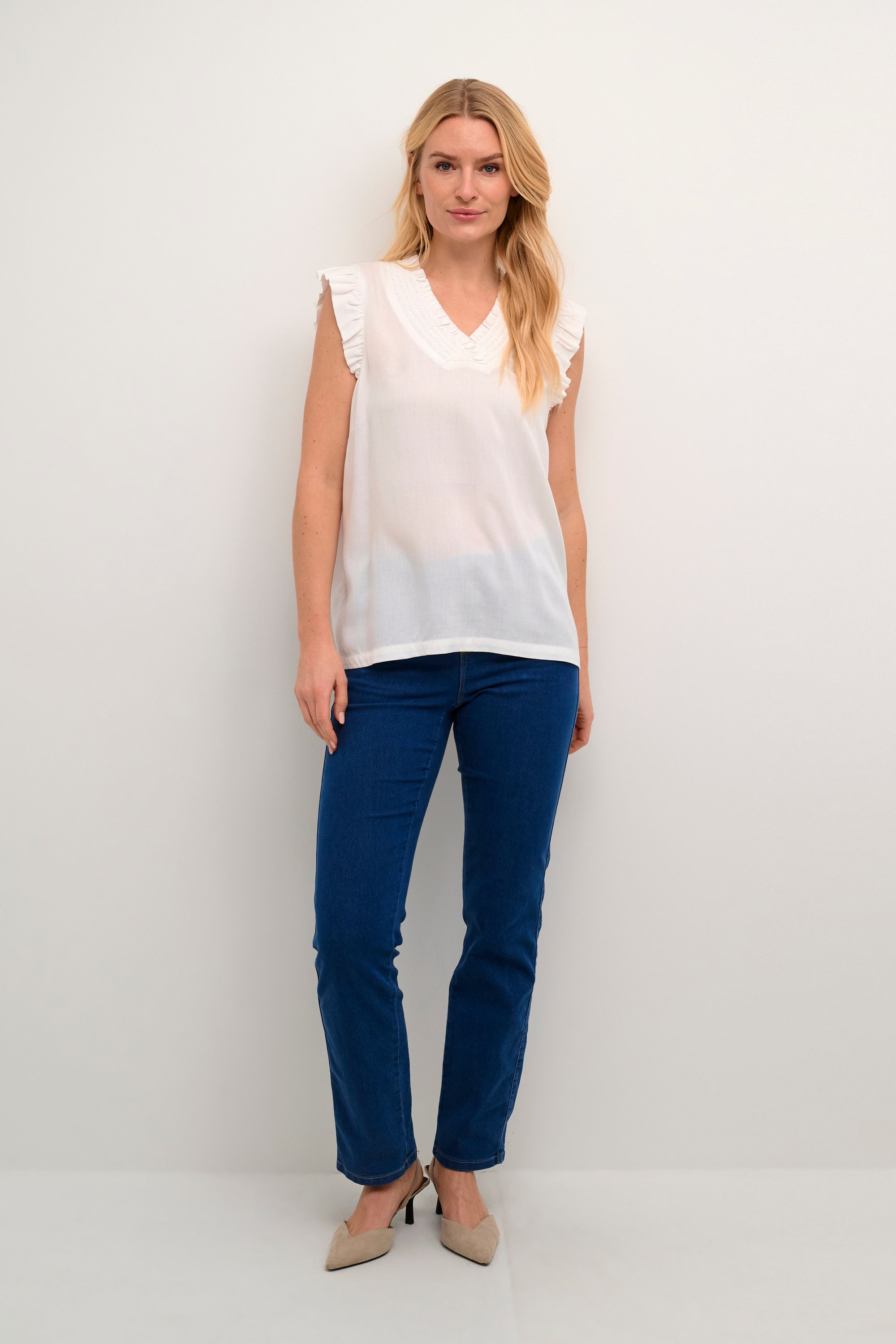 Thumbnail - Ärmellose Bluse Regular fit Chalk white