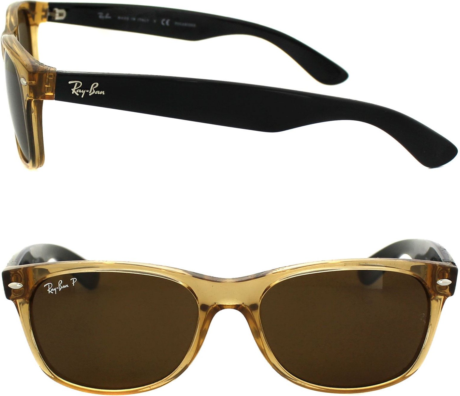 Ray-Ban Sonnenbrille New Wayfarer 2132 945/57 Honig Kristall Braun Polarisiert 55mm