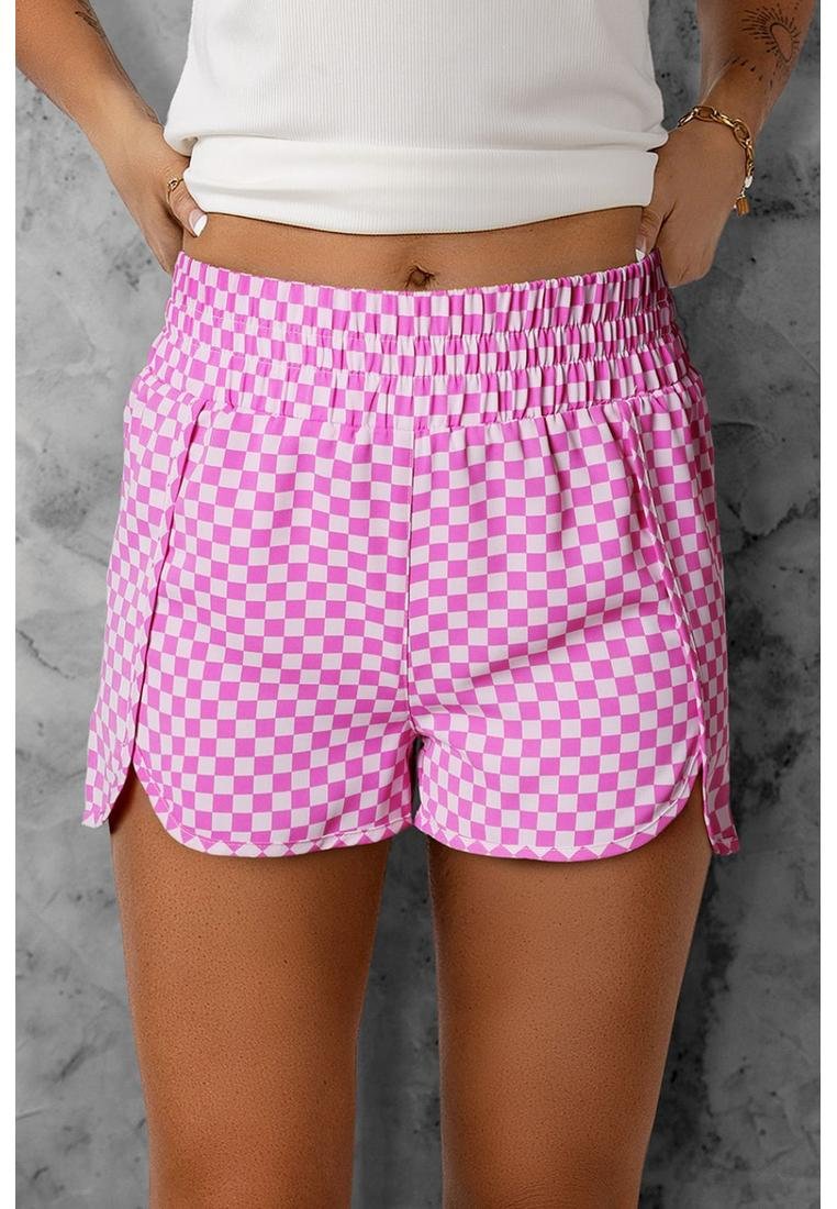 Thumbnail - Gesmokte Shorts mit elastischer Taille und Karomuster