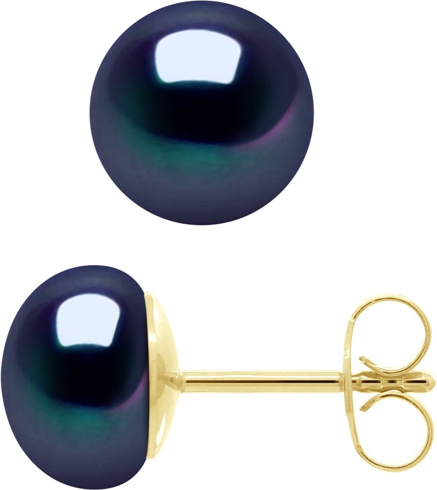 Ohrringe – Gelbgold 750 (18 Karat echte Süßwasser-Zuchtperlen, Knopf 8–9 mm).