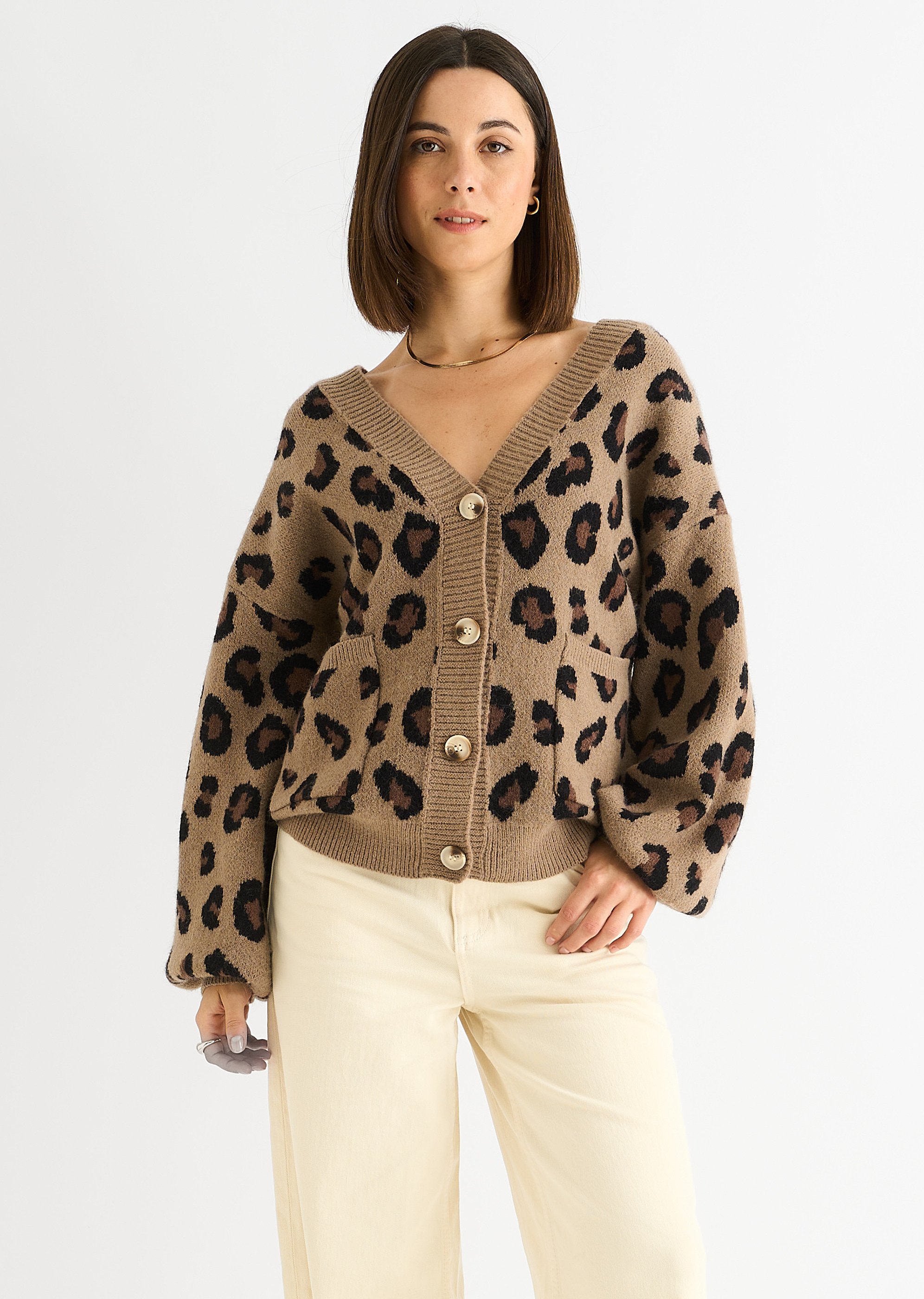 Thumbnail - Camel Tierdruck Strickjacke kurz