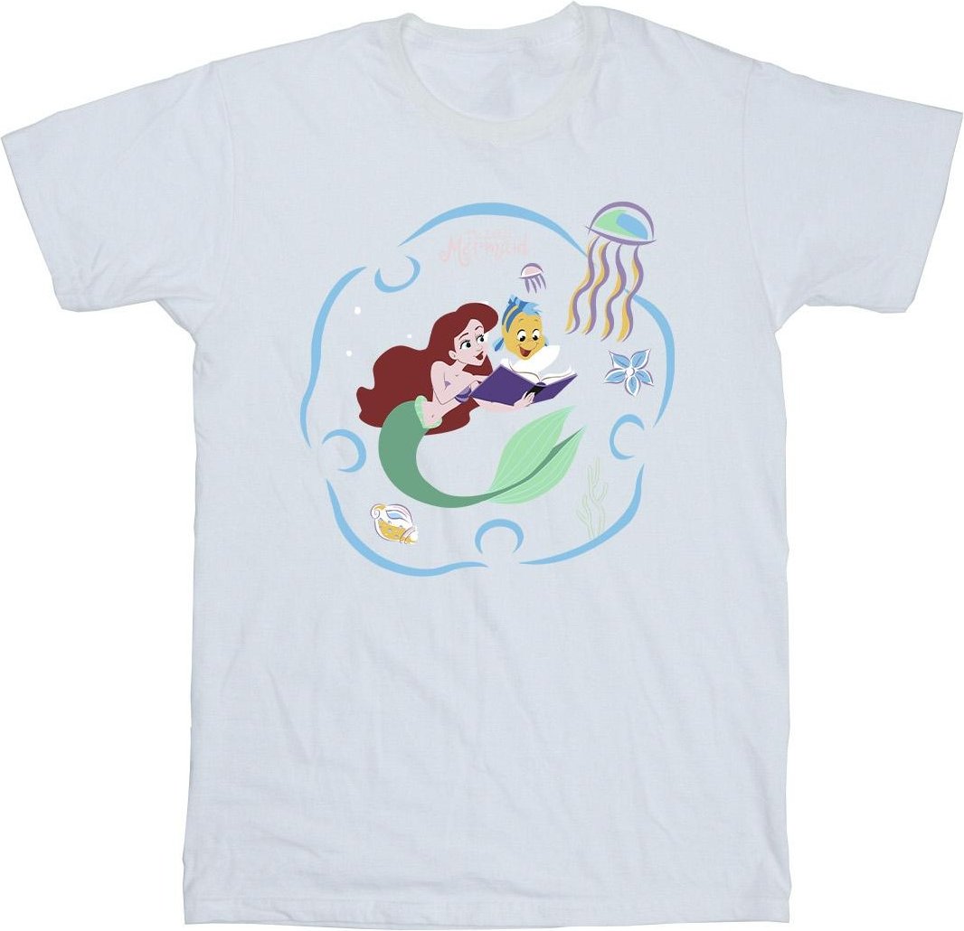 Disney - "The Little Mermaid Reading A Book" T-Shirt für Herren (Weiß)