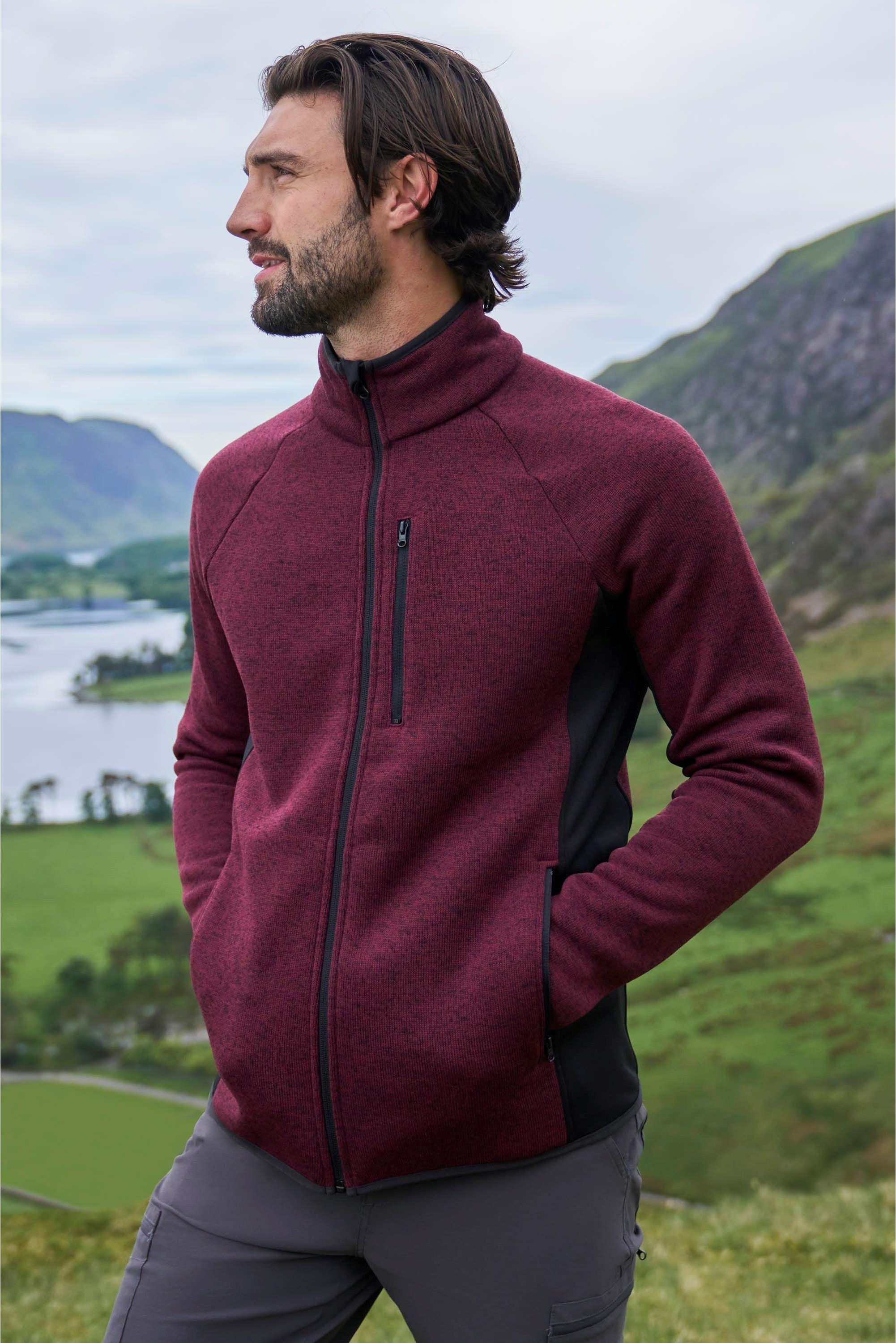Mountain Warehouse - "Treston" Fleecejacke Durchgehender Reißverschluss für Herren (Burgunderrot)