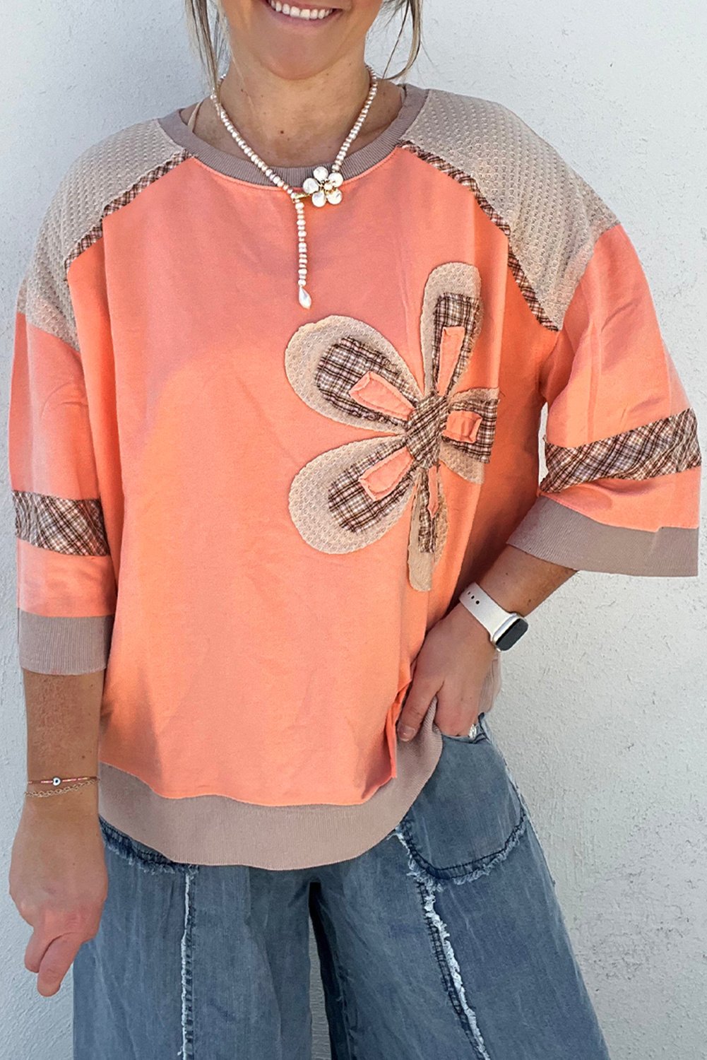 Farbblock-Applikation Oberteil